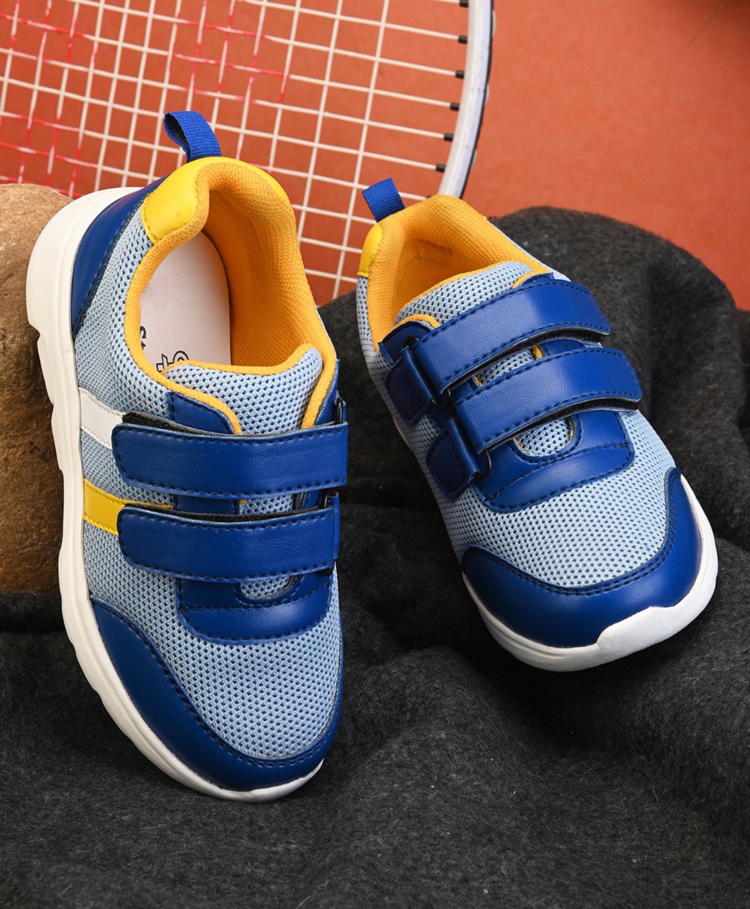 Stefens Mesh Detailed Velcro Closure Sneakers - Grey & Blue-image-8