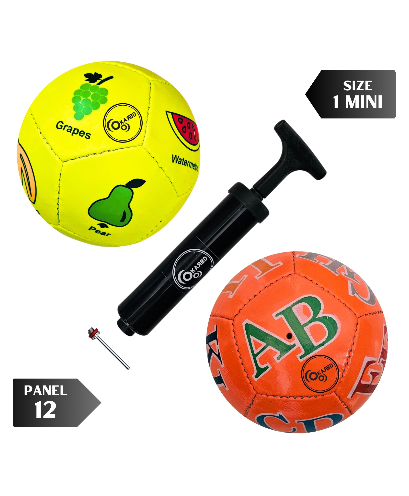 KARBD PVC Football with Pump & Pin - Size 1, 12 Panel, Orange Alphabets & Lemon Fruits Learning-image-29