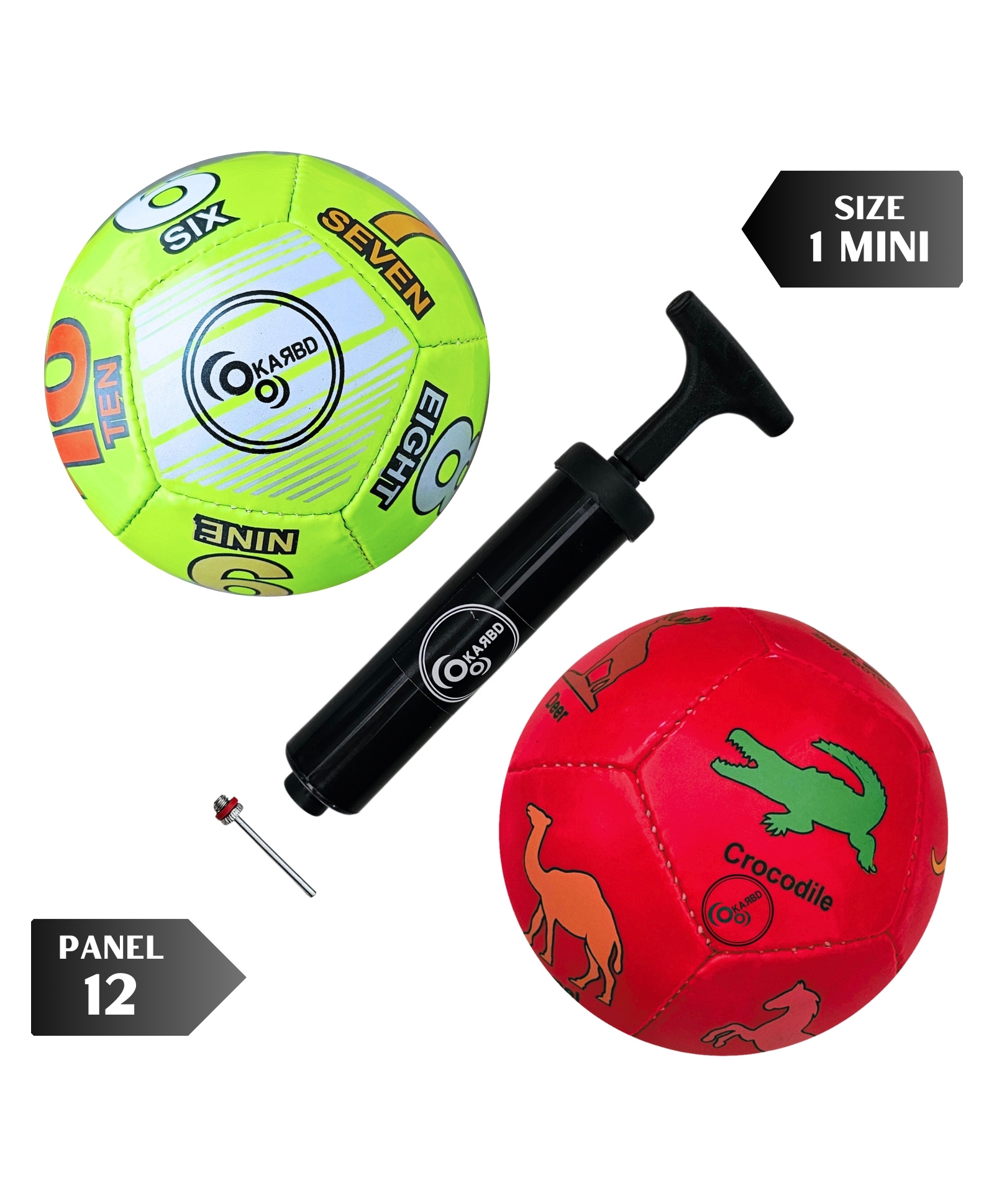 KARBD PVC Football with Pump & Pin - Size 1, 12 Panel, Green Numbers & Red Animals Learning-image-10