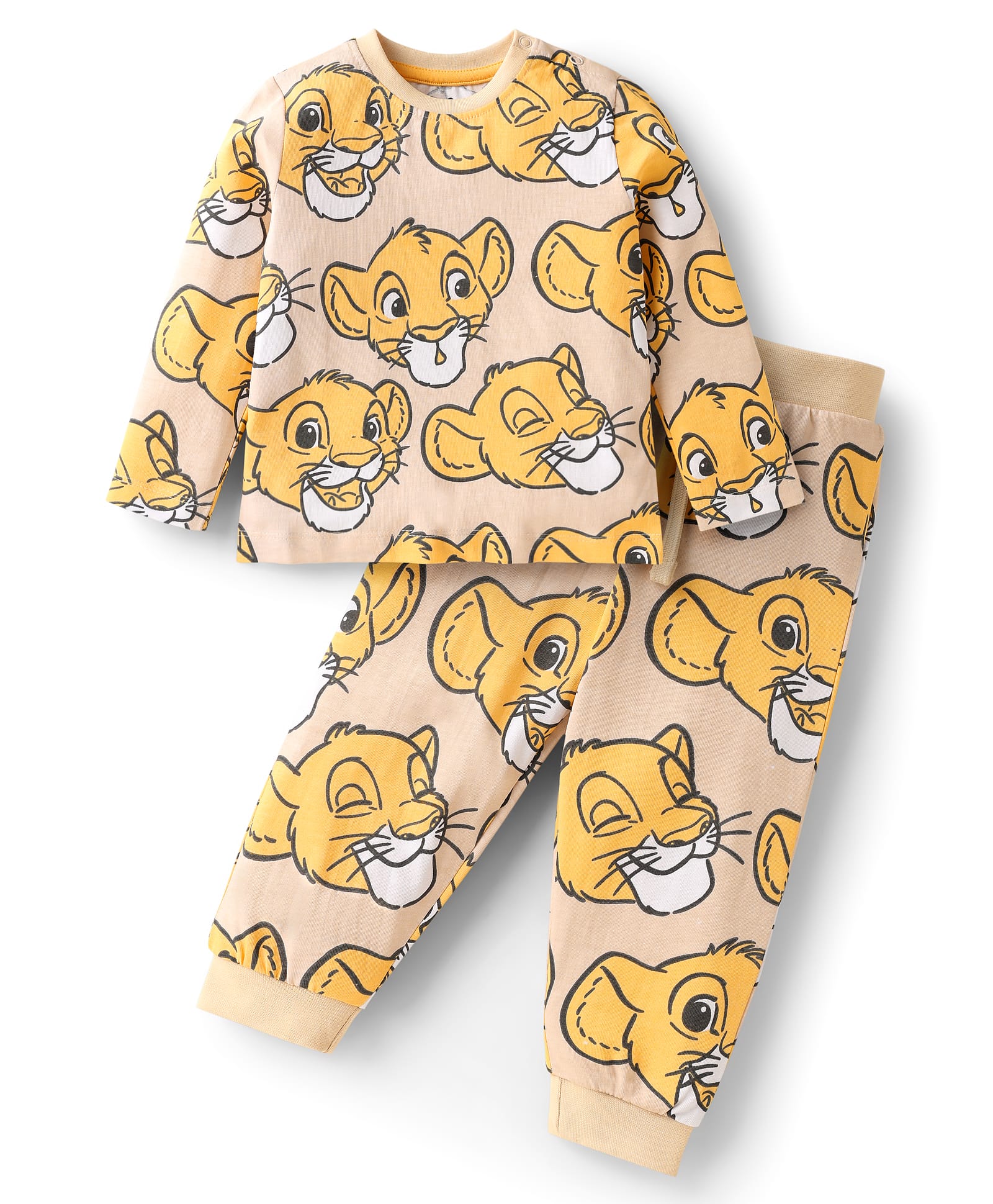 Babyoye Disney Interlock Knit Full Sleeves Co-Ord Night Suit With Lion King Print - Light Brown-picture-24