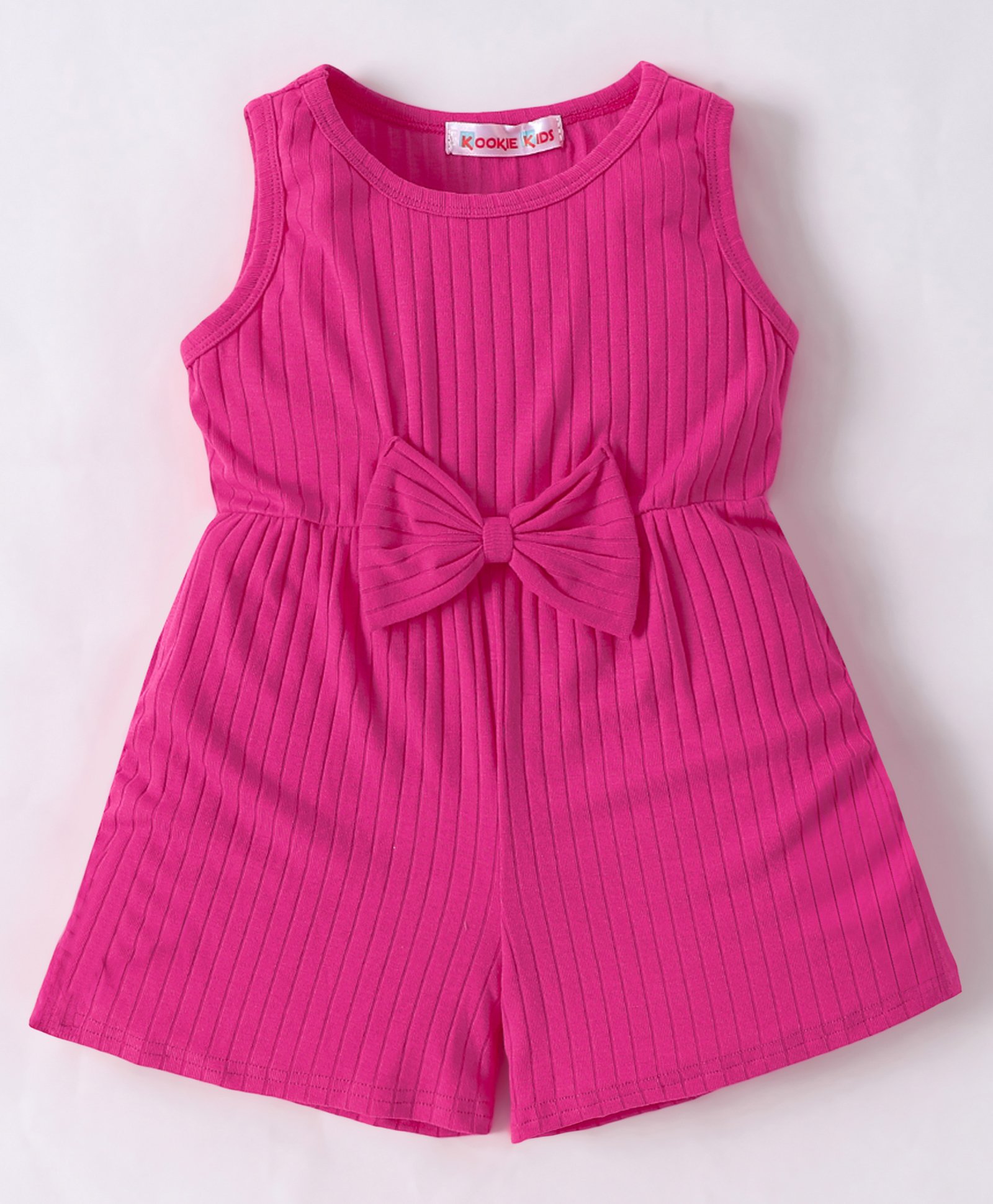 Kookie Kids Sleeveless Textured Jumpsuit with Bow Applique - Fuchsia-picture-17