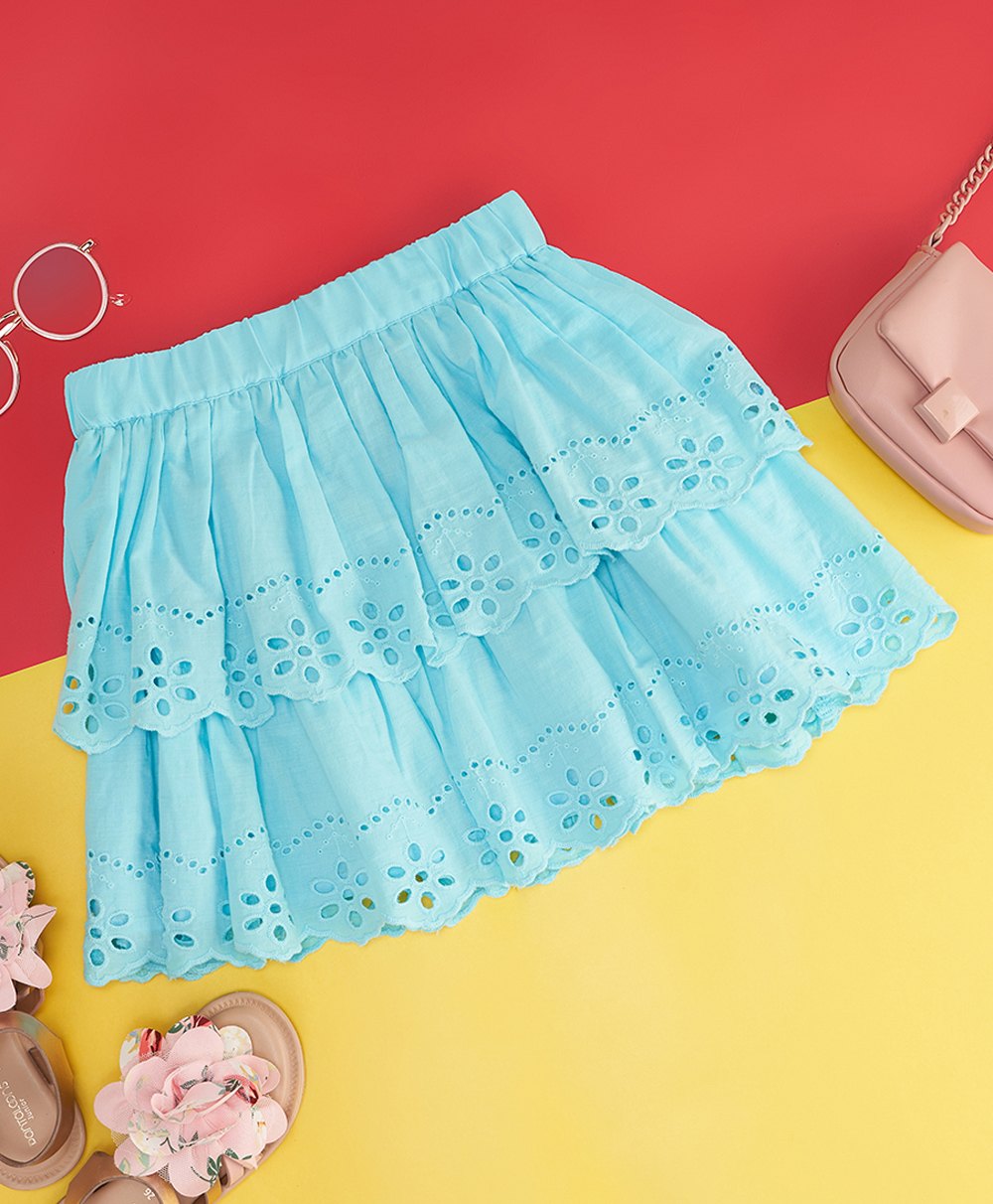 Pantaloons Junior Schiffli Embroidered Layered Skirt - Blue-image-5