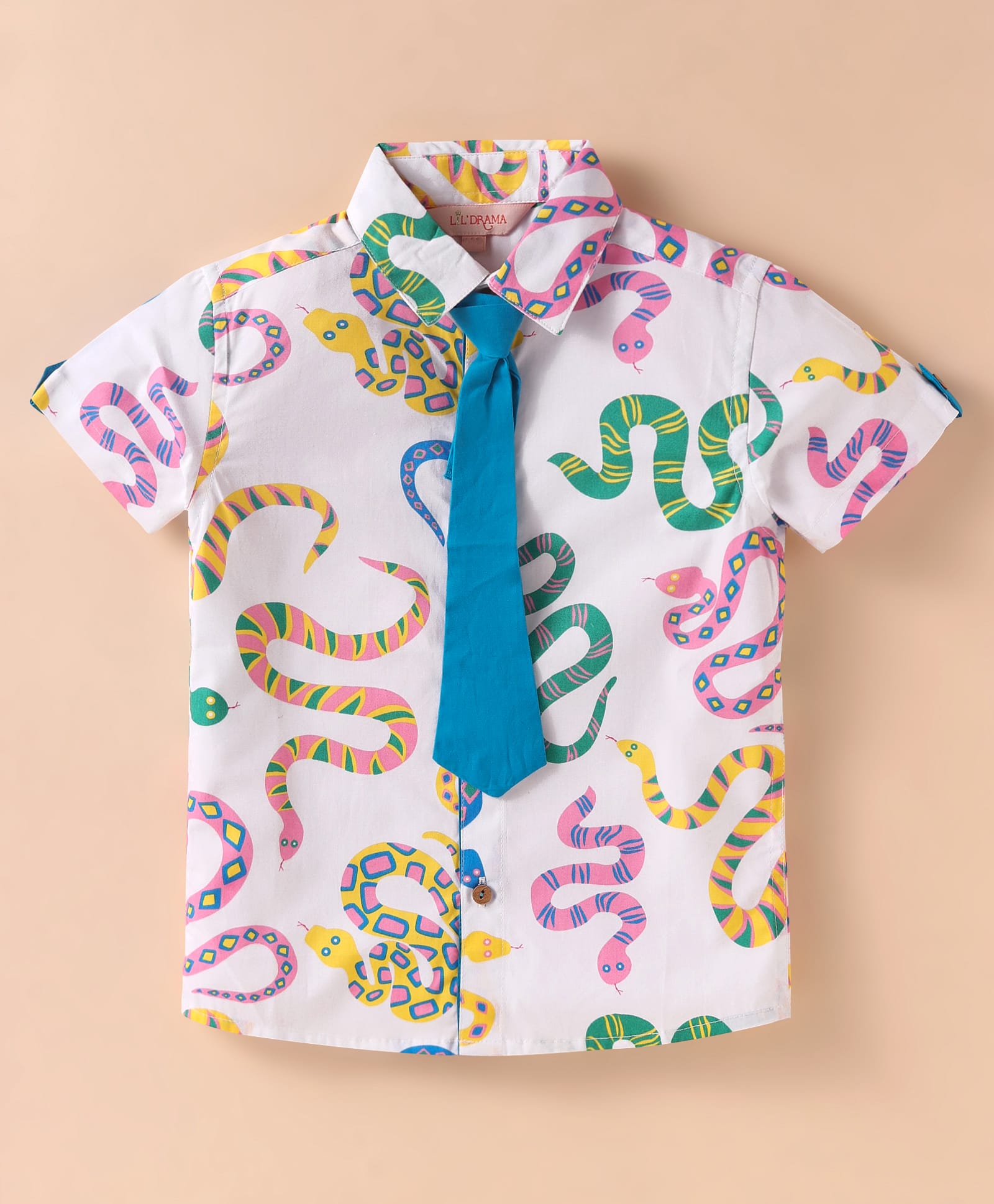 lil' drama Lil Drama Half Sleeves Snake Printed Cotton Shirt  - White-picture-10