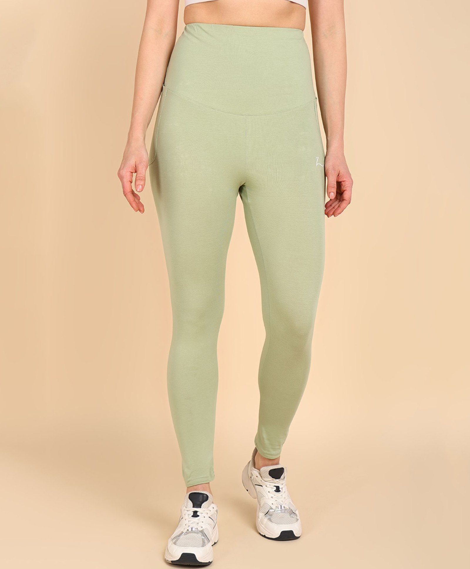 Zelena High Waist Maternity Solid Leggings - Pista Green-picture-23