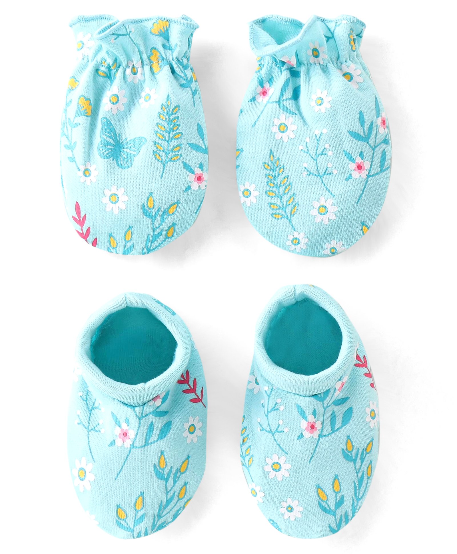 Babyhug Mittens and Booties Floral Print - Blue-picture-18