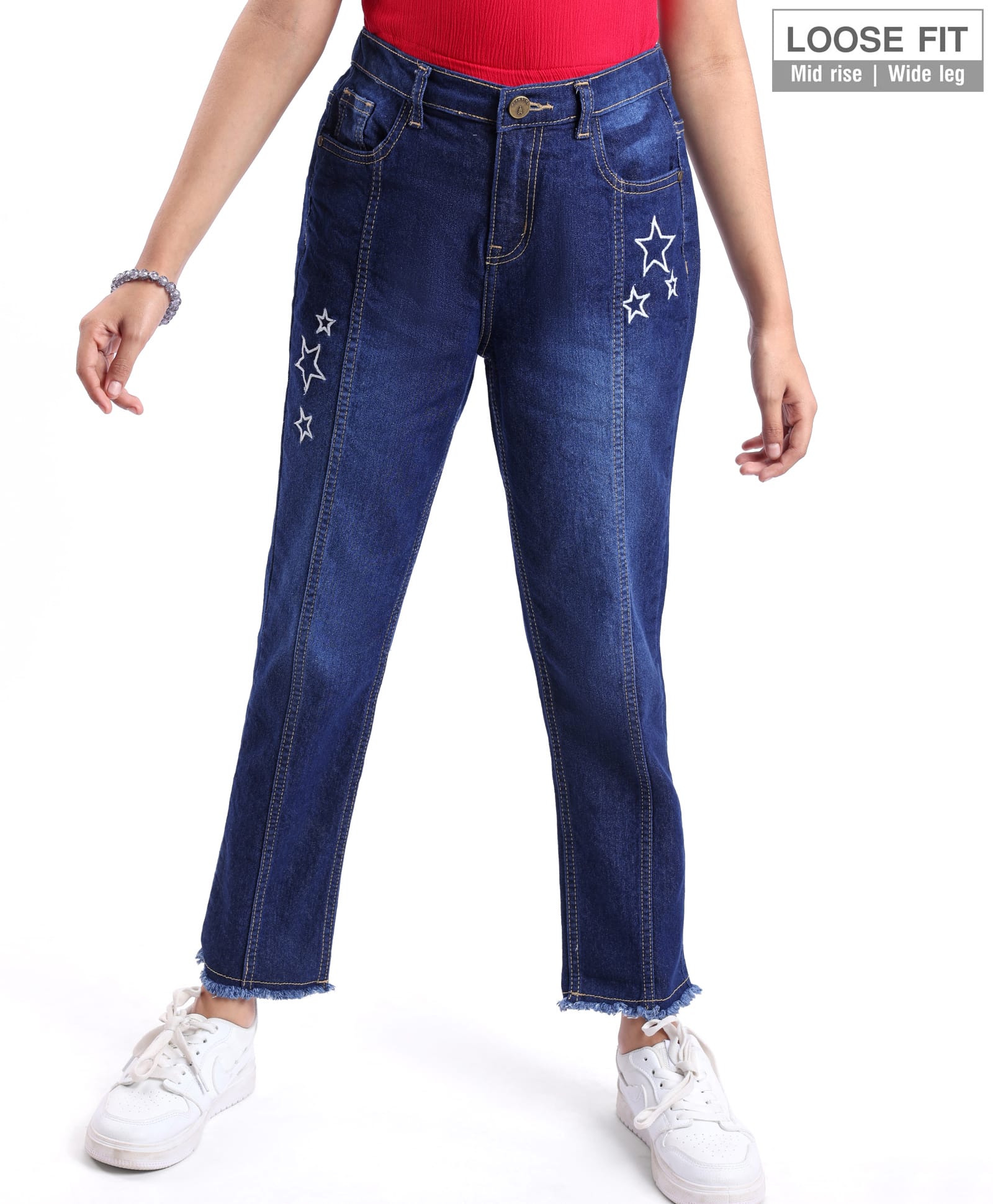 Pine Kids Denim Woven Ankle Length Washed Jeans With Star Print -Navy-picture-26