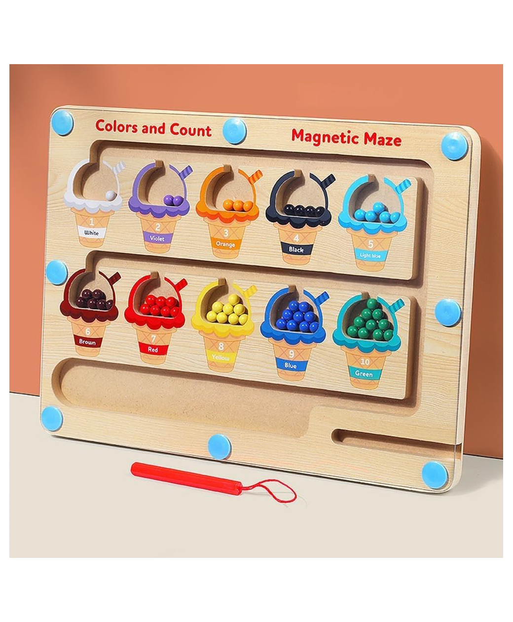 Happy Hues Ice Cream Maze-Magnetic Color and Number Maze Board Puzzle Counting, Matching and Fine Motor Skills Activity Toy for Toddlers-image-36