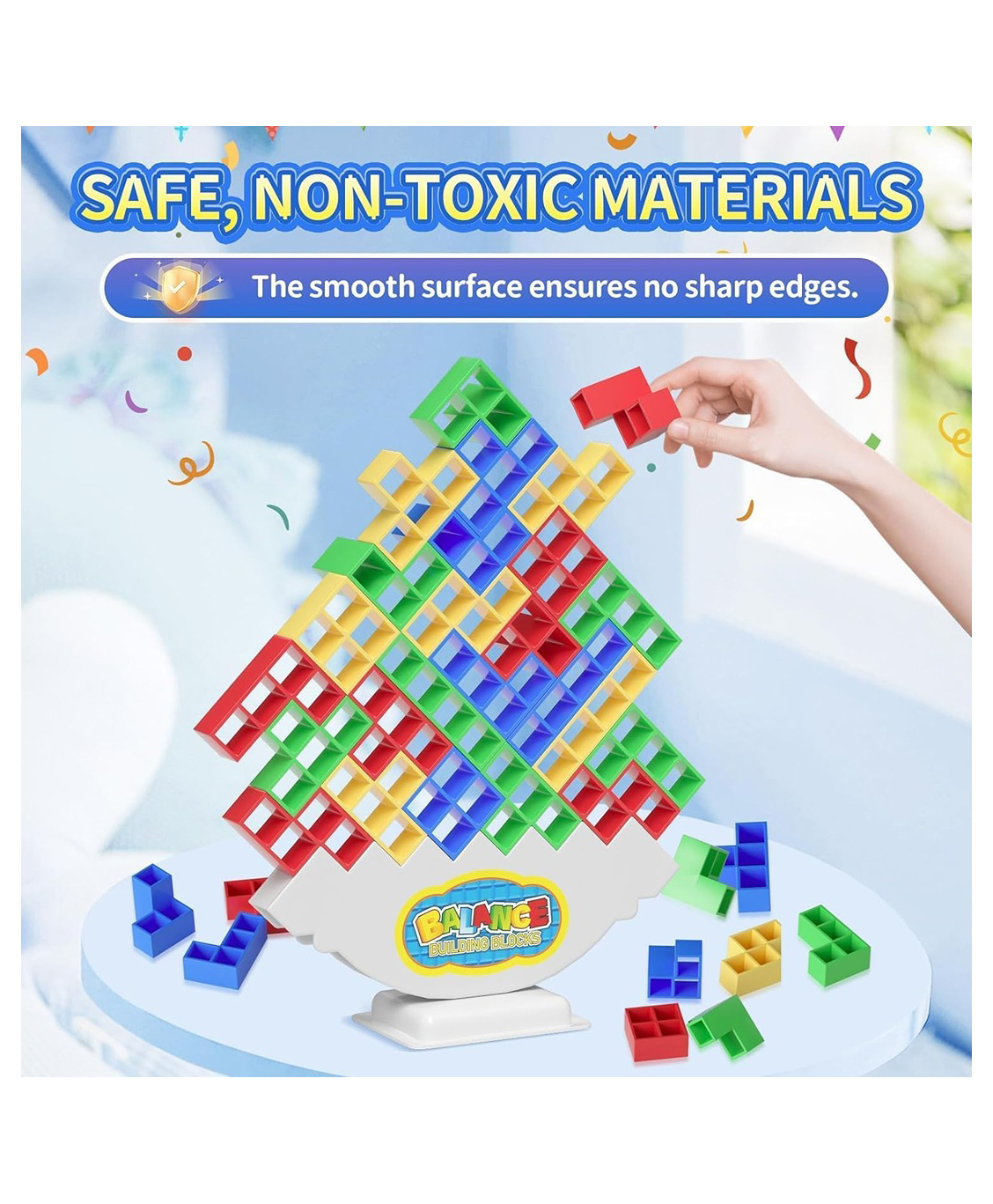 Happy Hues Wooden Base Tetra Tower Stacking Blocks Tetris Balance Game - Board Games for Kids & Adults  Balancing Stacking Toys -Perfect for Family Games Parties & Travel- 16 Pcs-image-45