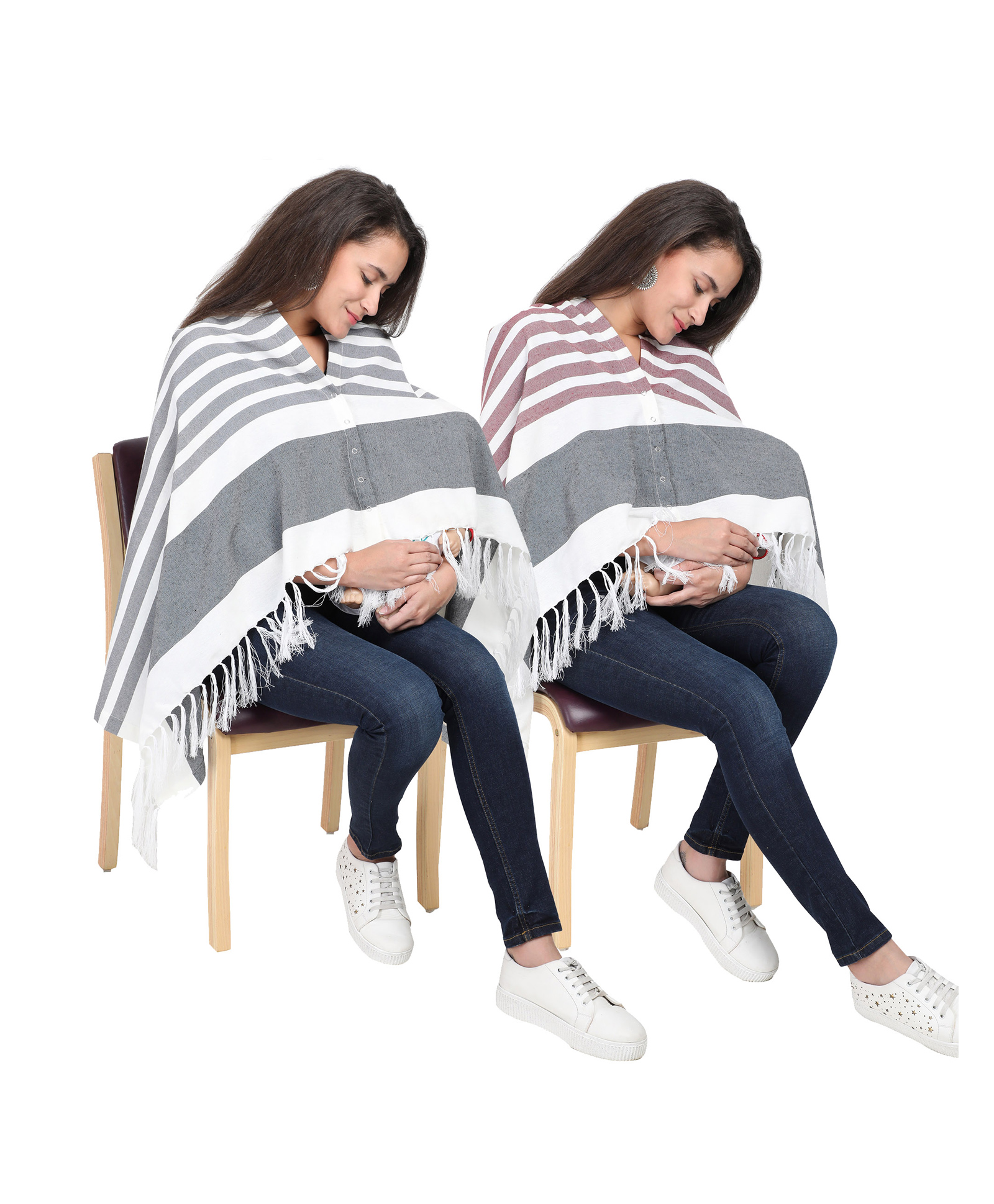 Lulamom Multi-Purpose Breast Feeding Nursing Striped Shawl - Pack of 2 (Grey & Maroon)-image-31