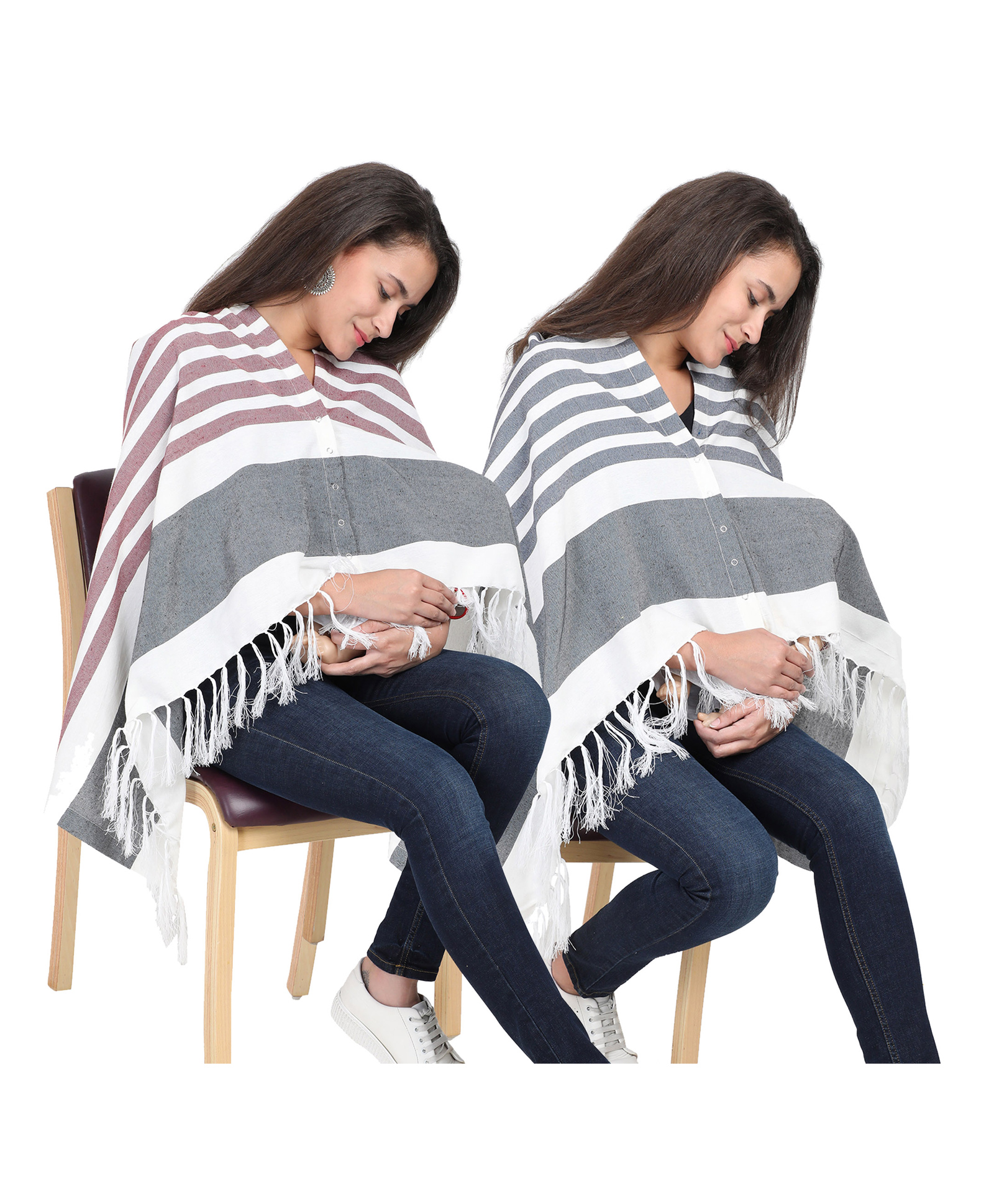Lulamom Multi-Purpose Breast Feeding Nursing Striped Shawl - Pack of 2 (Maroon & Navy)-image-30