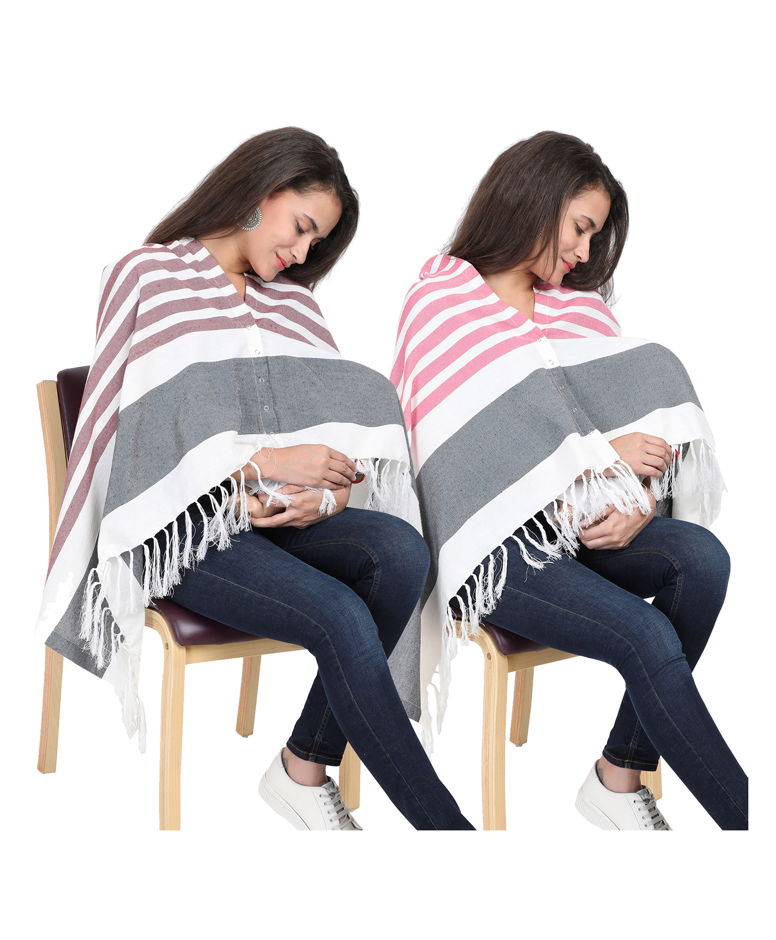 Lulamom Multi-Purpose Breast Feeding Nursing Striped Shawl - Pack of 2 (Maroon & Pink)-image-29