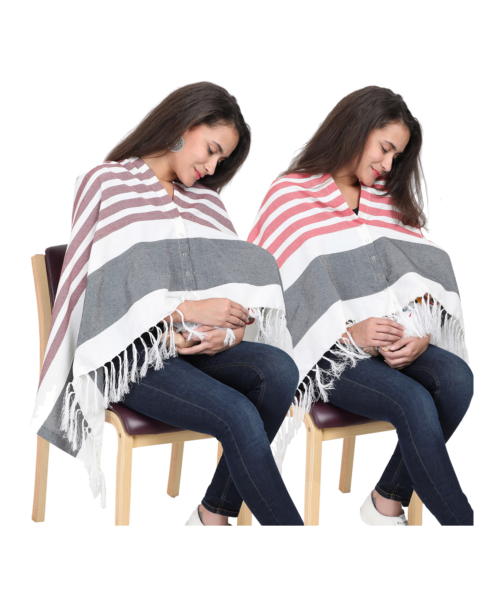 Lulamom Multi-Purpose Breast Feeding Nursing Striped Shawl - Pack of 2 (Maroon & Red)-image-28