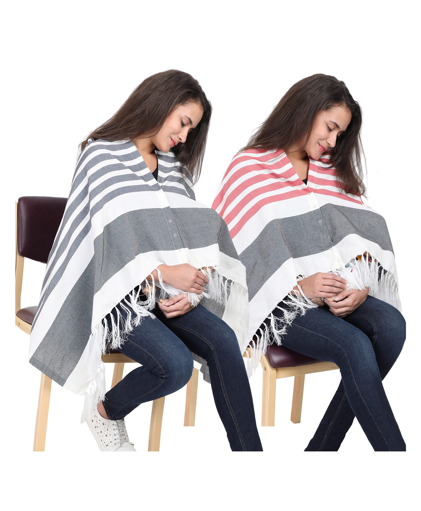 Lulamom Multi-Purpose Breast Feeding Nursing Striped Shawl - Pack of 2 (Navy & Red)-picture-13