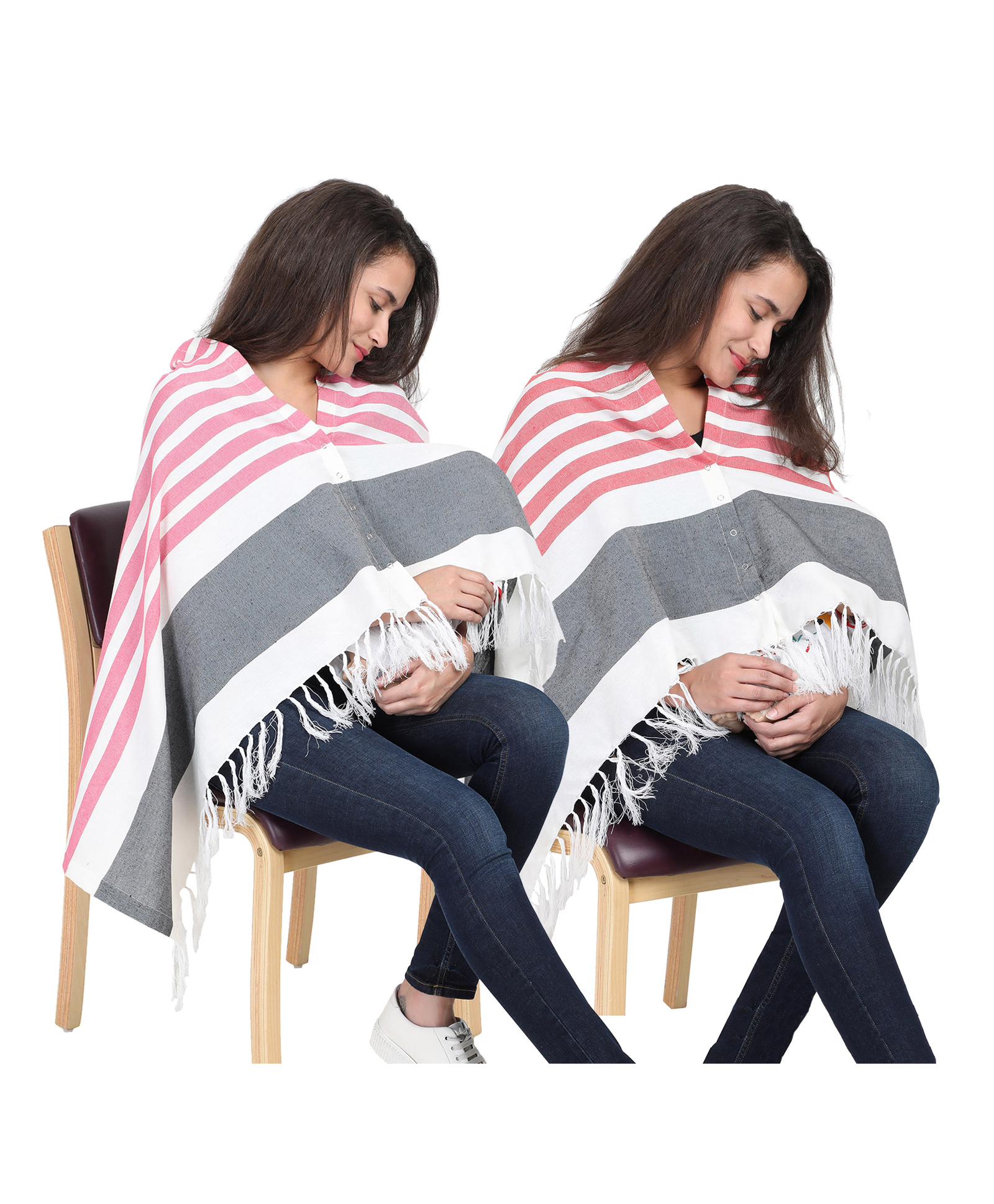 Lulamom Multi-Purpose Breast Feeding Nursing Striped Shawl - Pack of 2 (Pink & Red)-picture-11