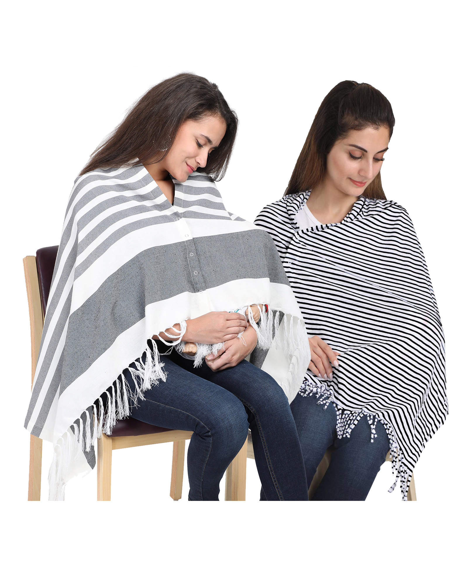 Lulamom Multi-Purpose Breast Feeding Nursing Striped Shawl - Pack of 2 (Grey & Black )-picture-12