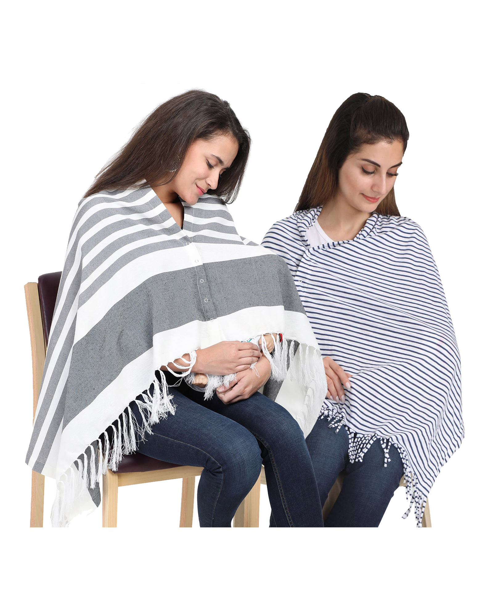 Lulamom Multi-Purpose Breast Feeding Nursing Striped Shawl - Pack of 2 (Grey & Navy )-picture-10