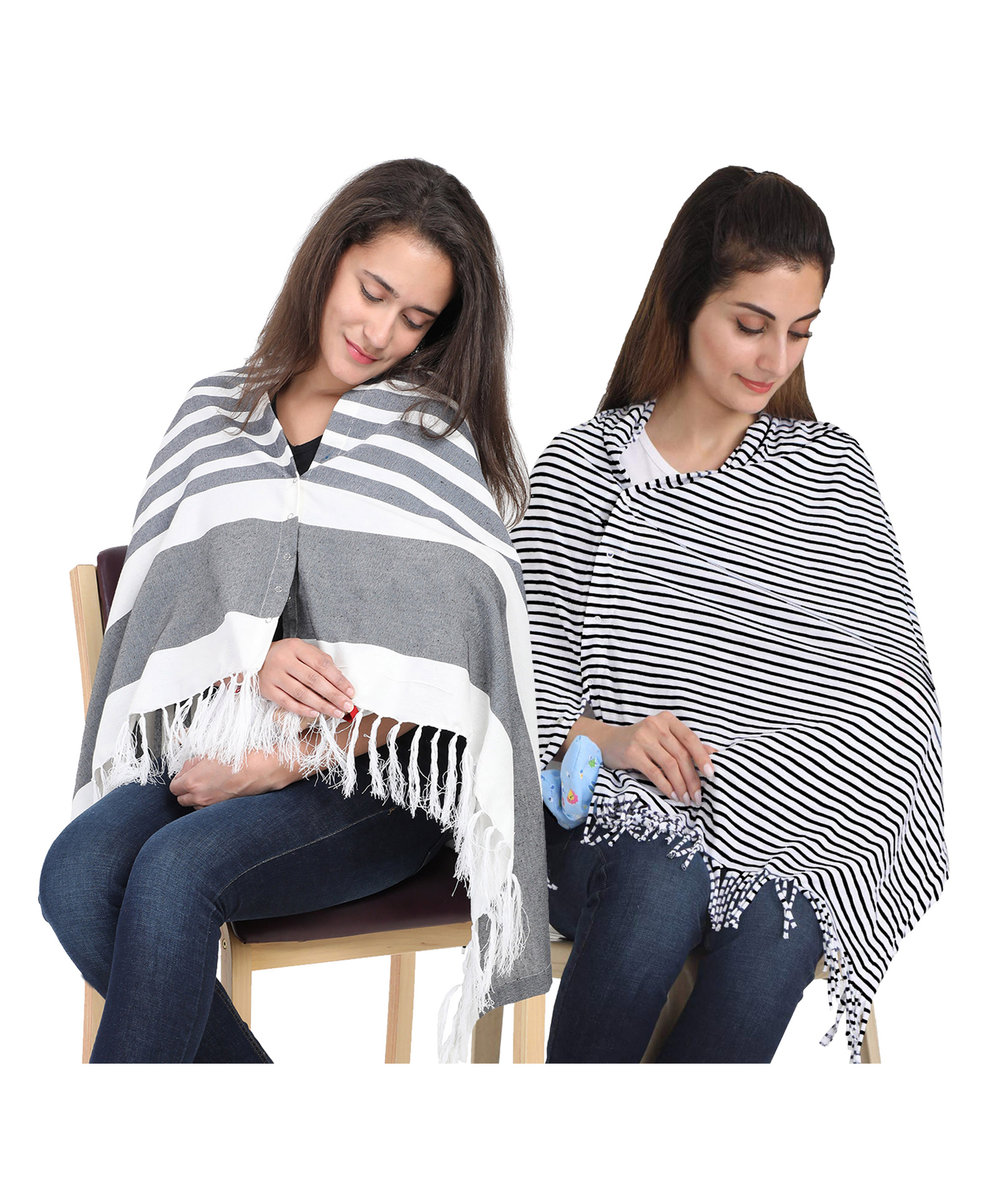 Lulamom Multi-Purpose Breast Feeding Nursing Striped Shawl - Pack of 2 (Navy & Black )-picture-8