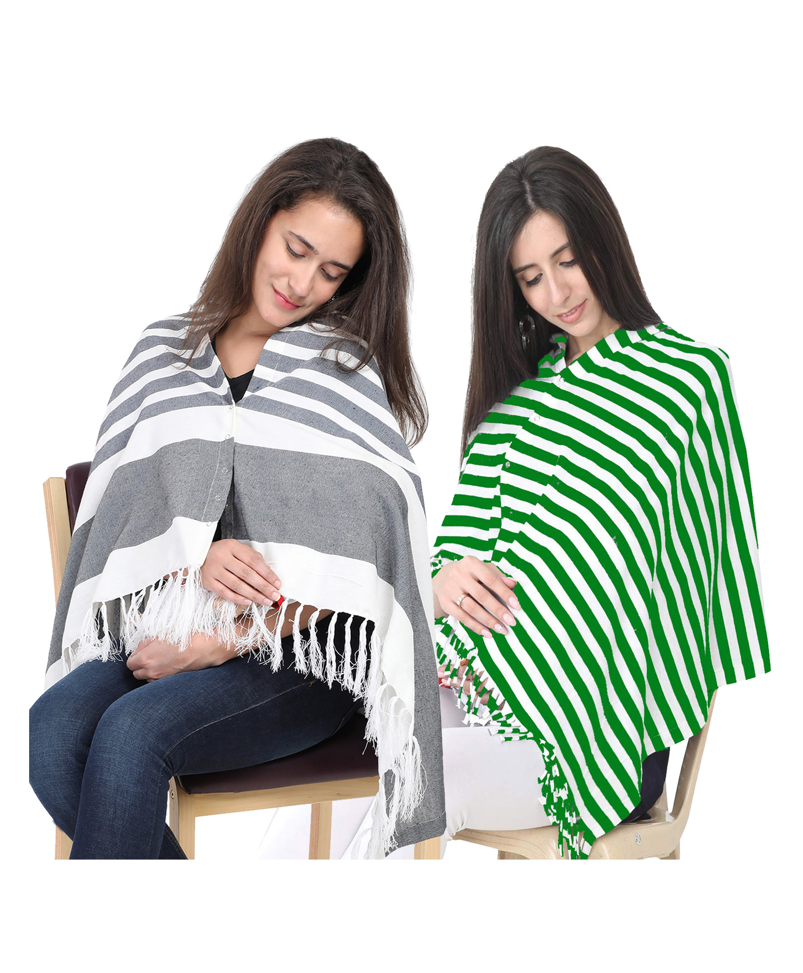 Lulamom Multi-Purpose Breast Feeding Nursing Striped Shawl - Pack of 2 (Navy & Green )-picture-7