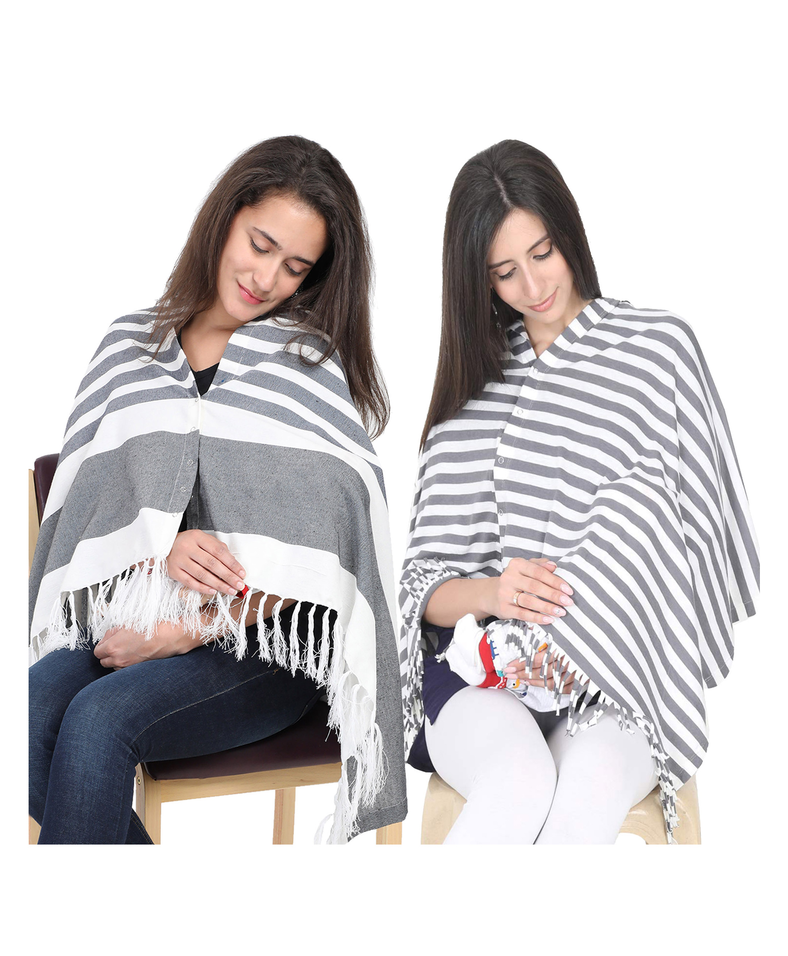 Lulamom Multi-Purpose Breast Feeding Nursing Striped Shawl - Pack of 2 (Navy & Grey melange )-image-19