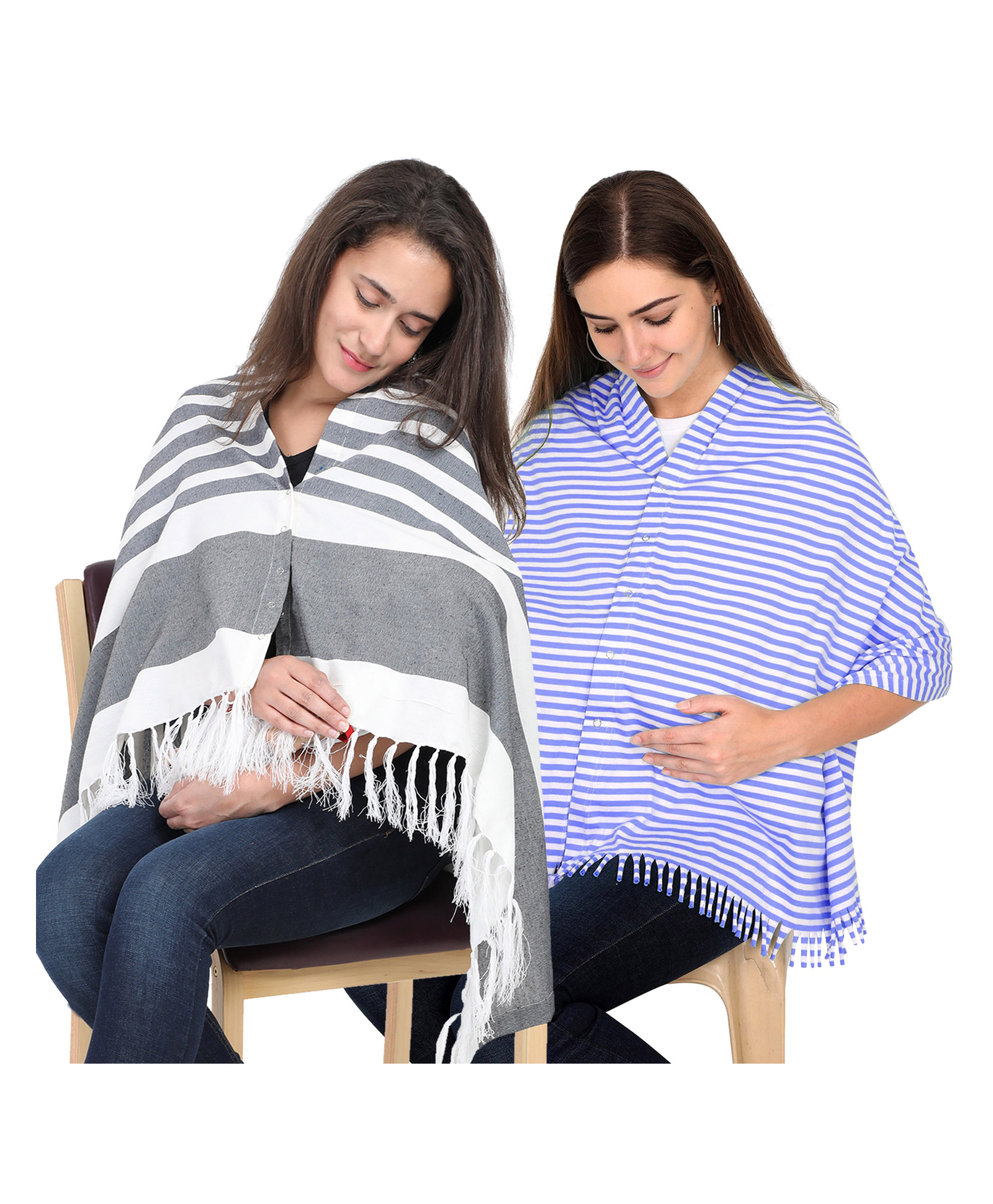 Lulamom Multi-Purpose Breast Feeding Nursing Striped Shawl - Pack of 2 (Navy & Sky blue )-image-29