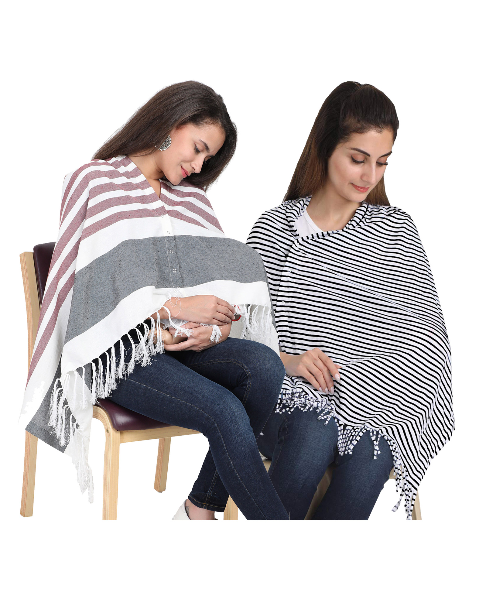 Lulamom Multi-Purpose Breast Feeding Nursing Striped Shawl - Pack of 2 (Maroon & Black )-image-27