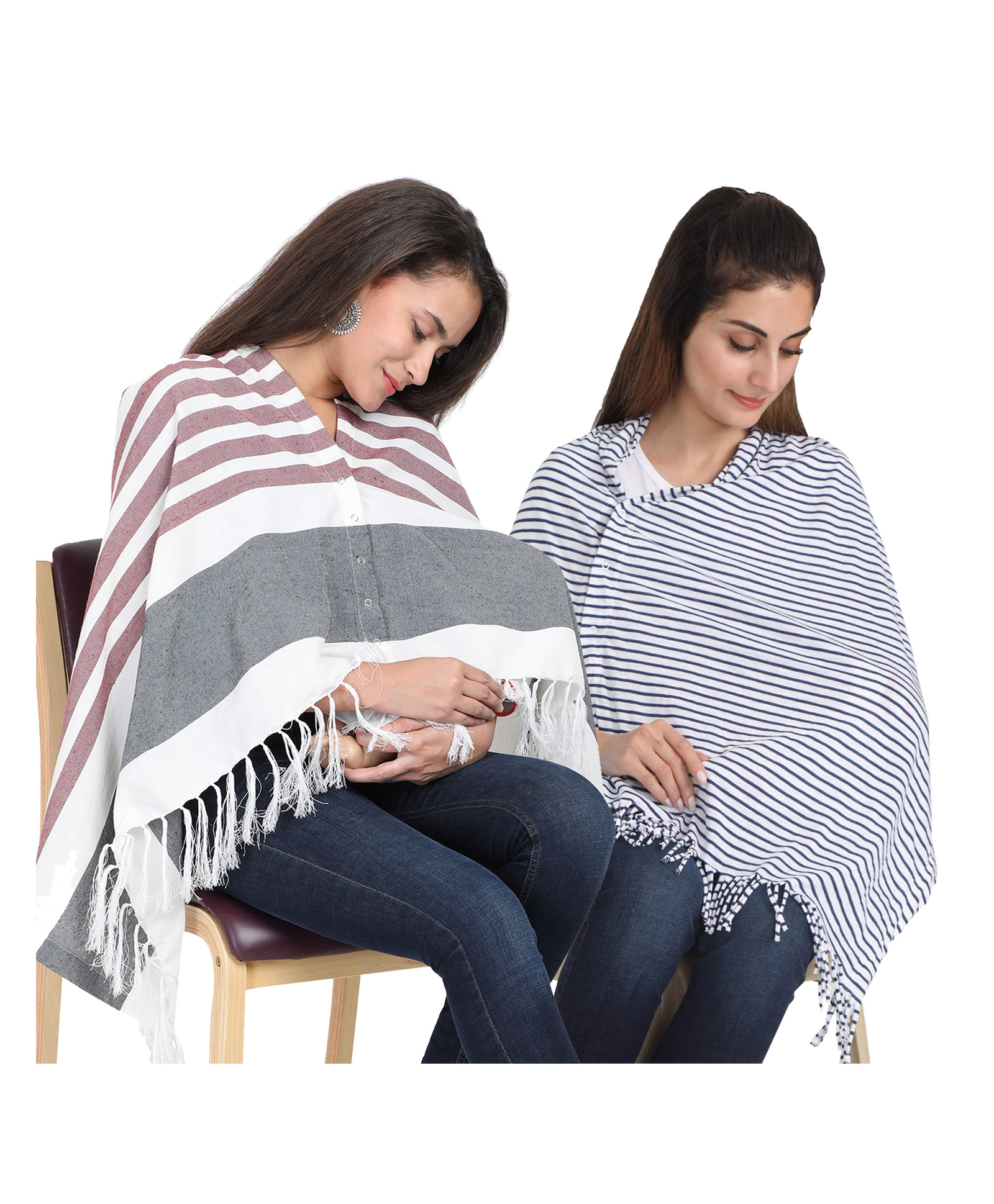 Lulamom Multi-Purpose Breast Feeding Nursing Striped Shawl - Pack of 2 (Maroon & Navy )-image-27