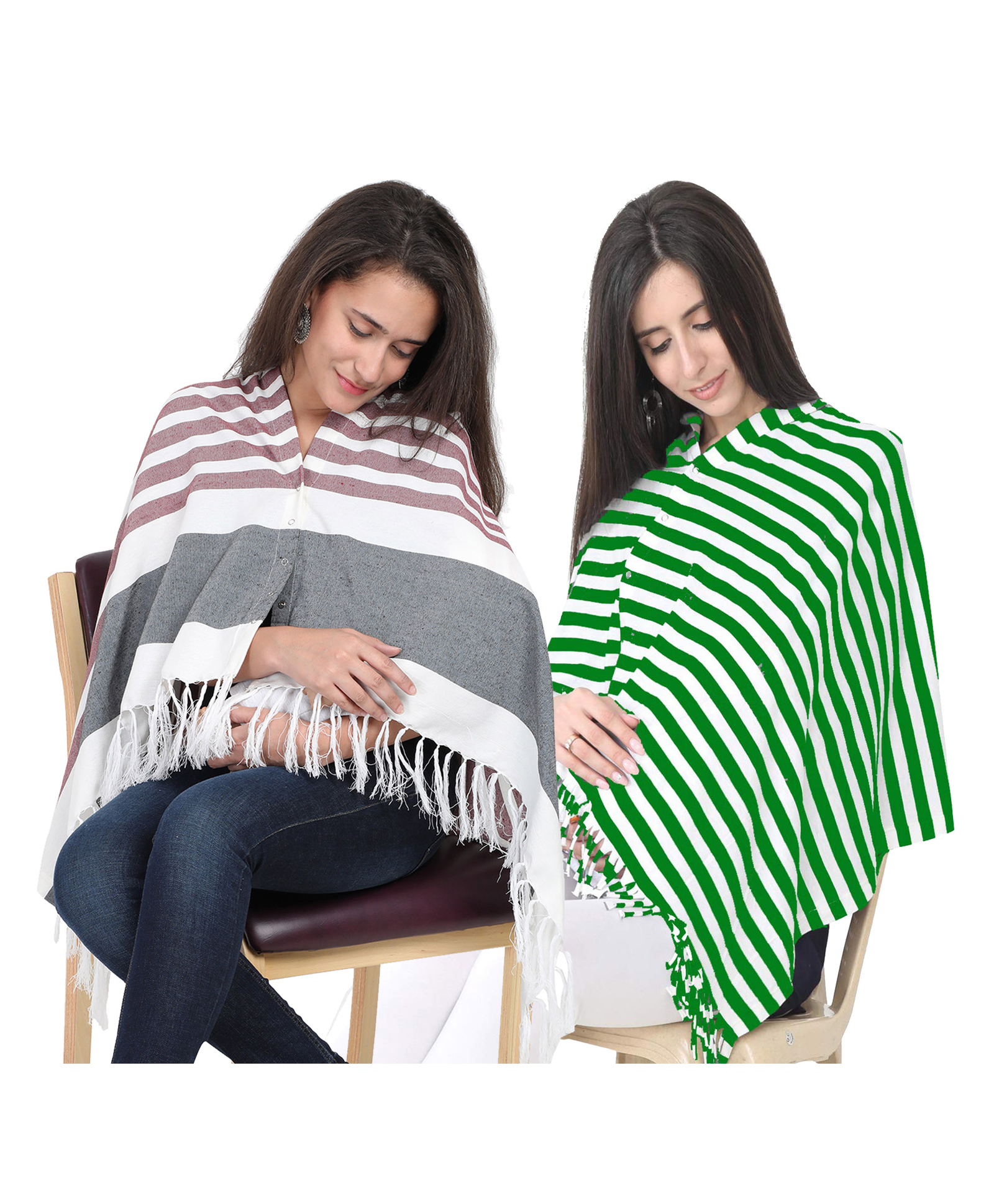 Lulamom Multi-Purpose Breast Feeding Nursing Striped Shawl - Pack of 2 (Maroon & Green )-image-25