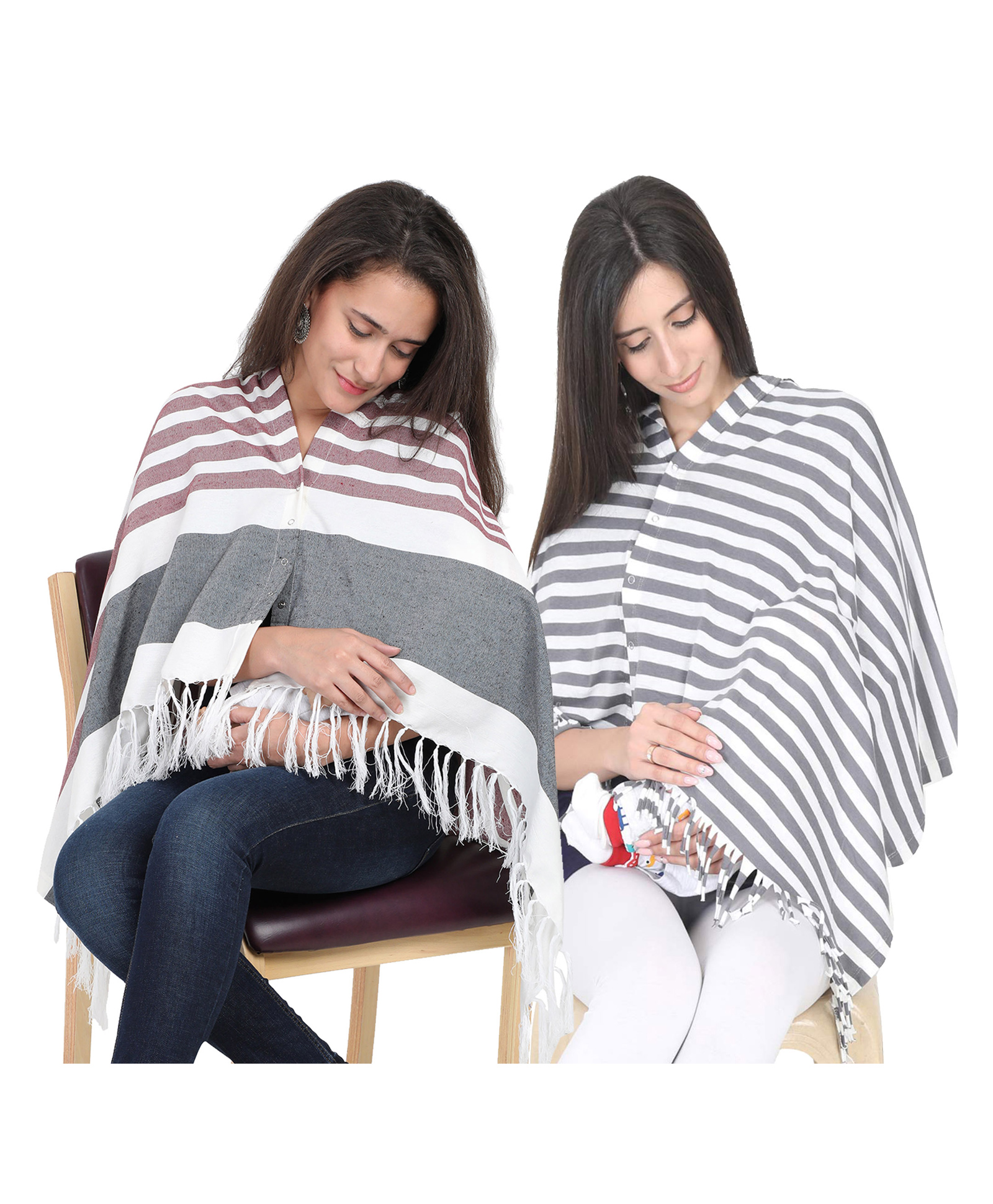 Lulamom Multi-Purpose Breast Feeding Nursing Striped Shawl - Pack of 2 (Maroon & Grey melange)-image-49
