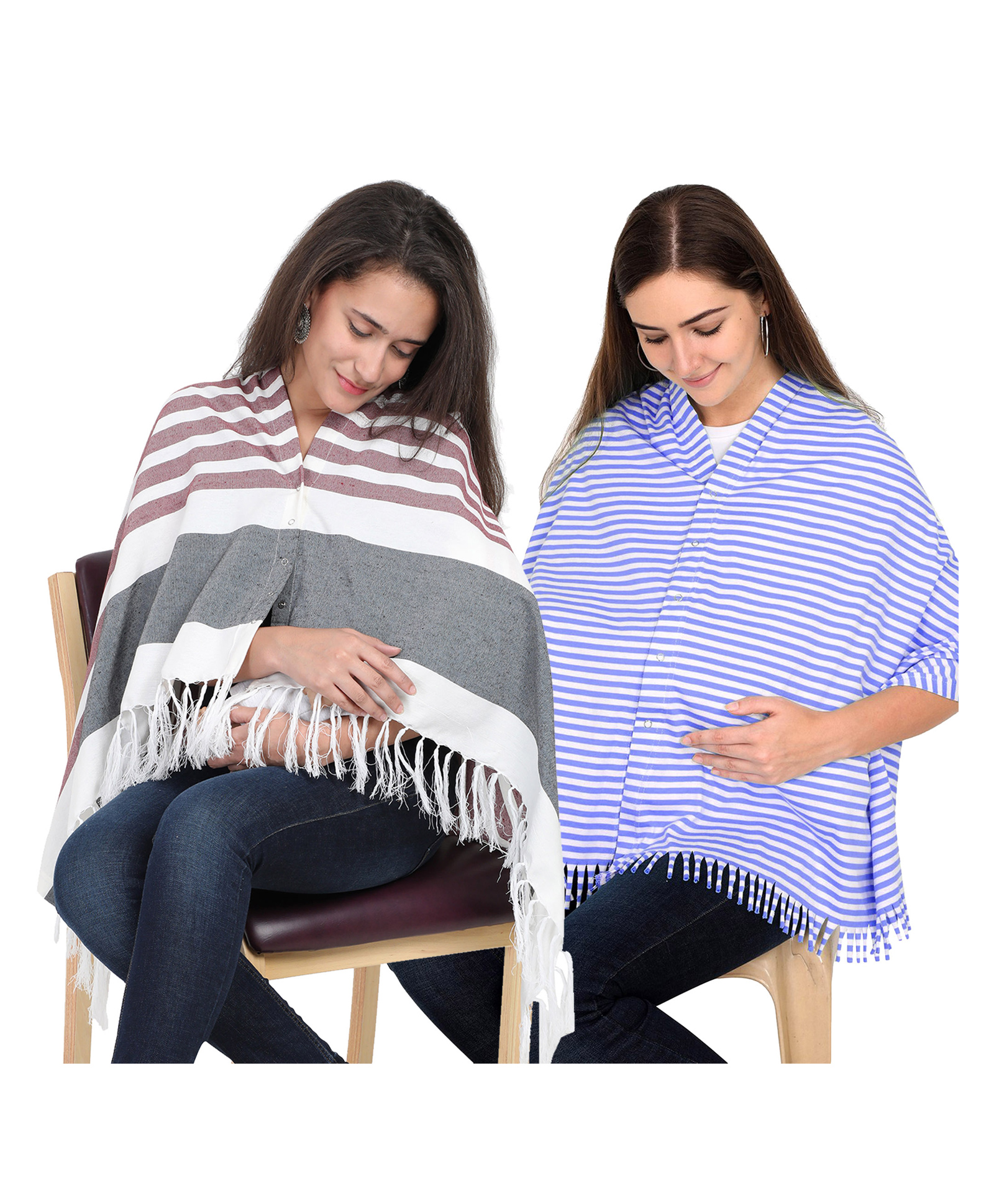 Lulamom Multi-Purpose Breast Feeding Nursing Striped Shawl - Pack of 2 (Maroon & Sky blue)-image-48
