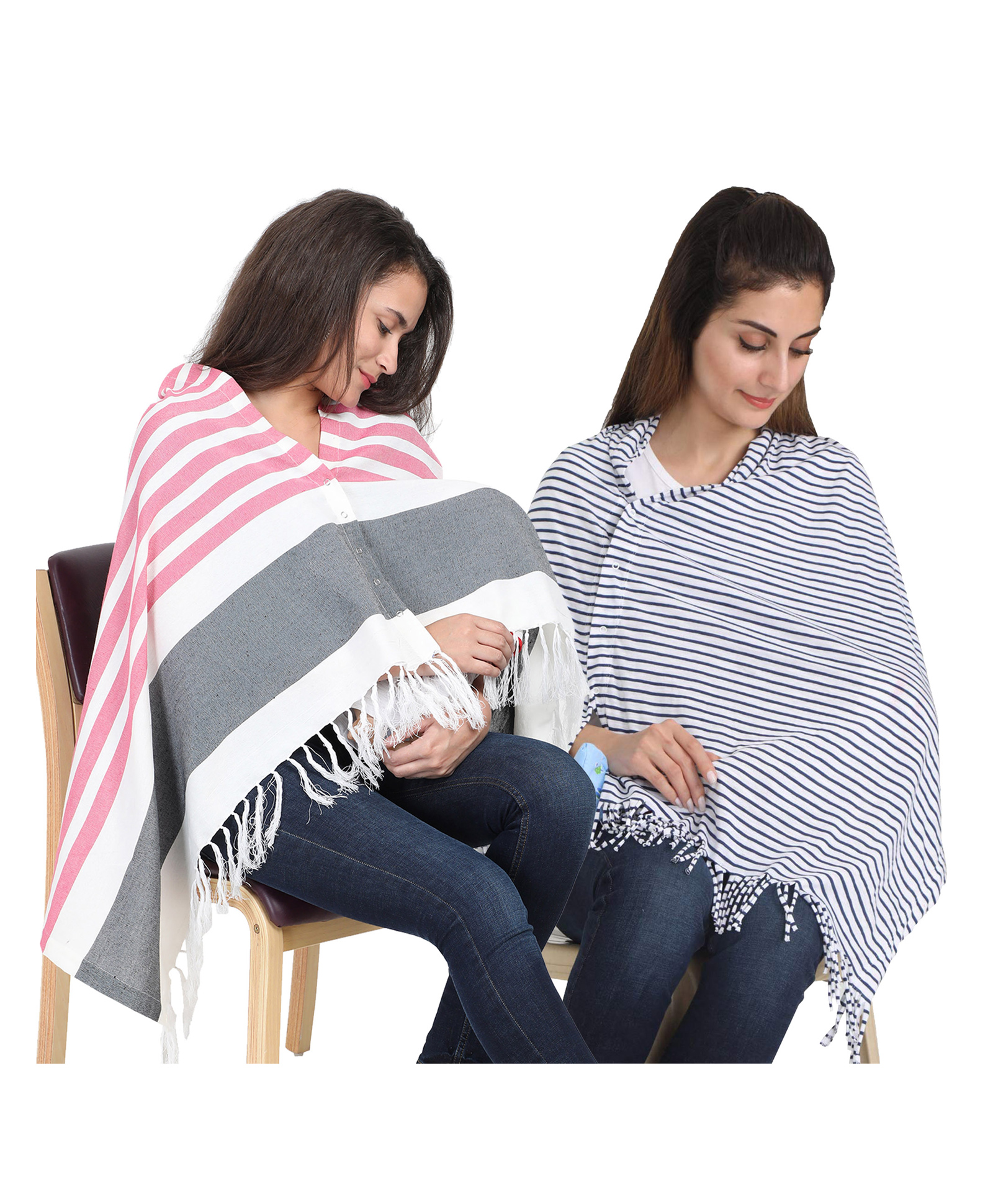 Lulamom Multi-Purpose Breast Feeding Nursing Striped Shawl - Pack of 2 (Pink & Navy)-image-46