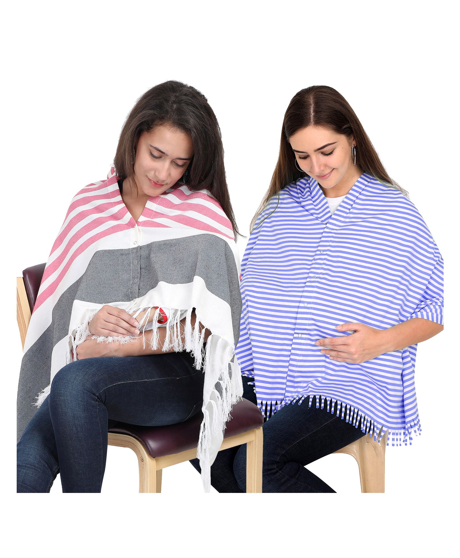 Lulamom Multi-Purpose Breast Feeding Nursing Striped Shawl - Pack of 2 (Pink & Sky blue)-image-43