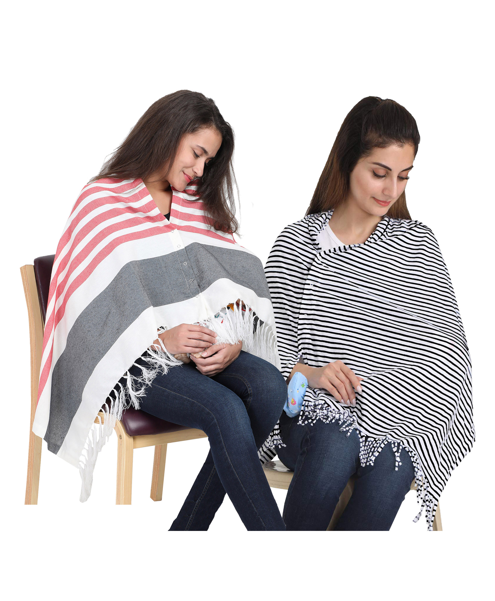 Lulamom Multi-Purpose Breast Feeding Nursing Striped Shawl - Pack of 2 (Red & Black)-image-42