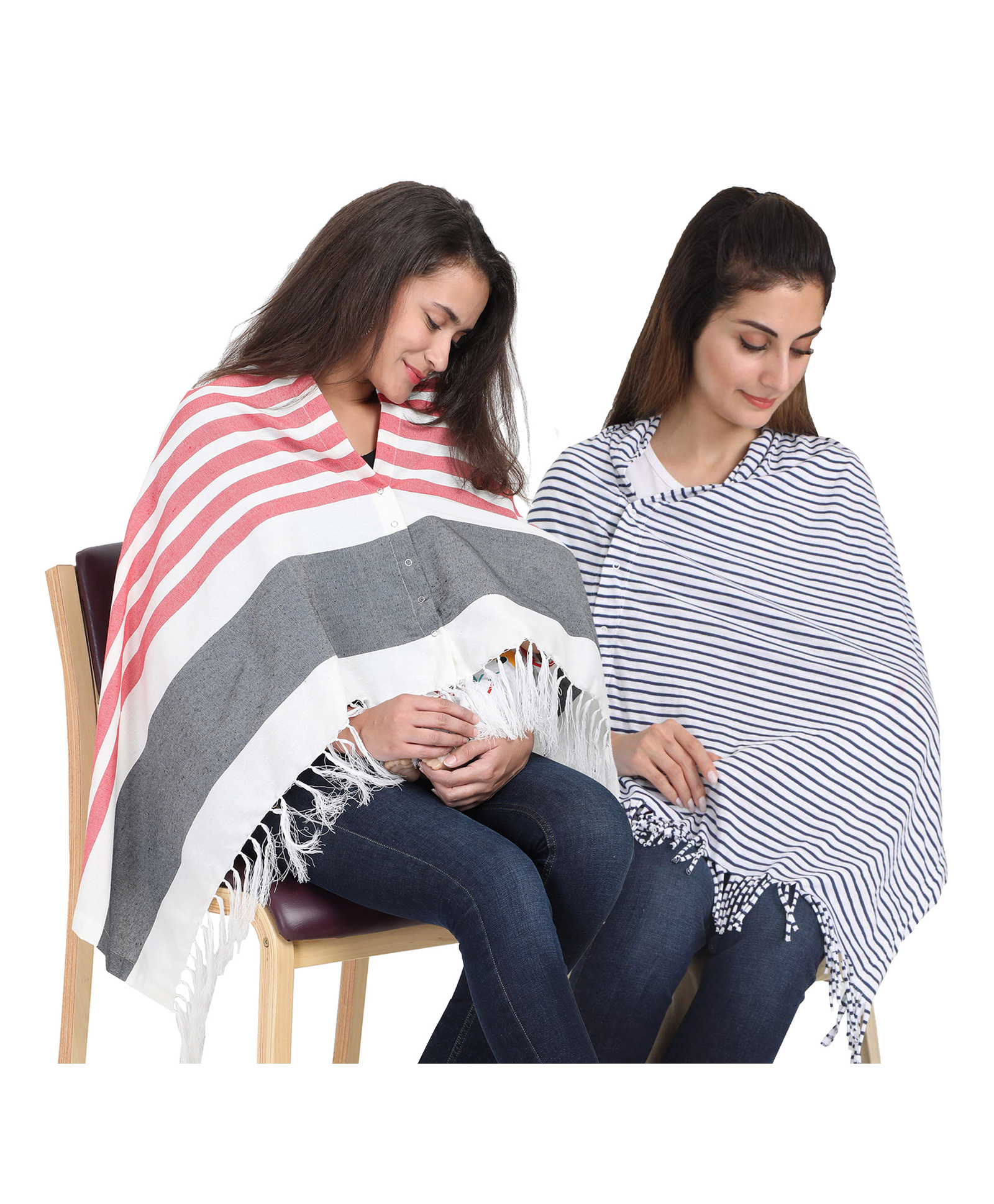 Lulamom Multi-Purpose Breast Feeding Nursing Striped Shawl - Pack of 2 (Red & Navy)-image-41
