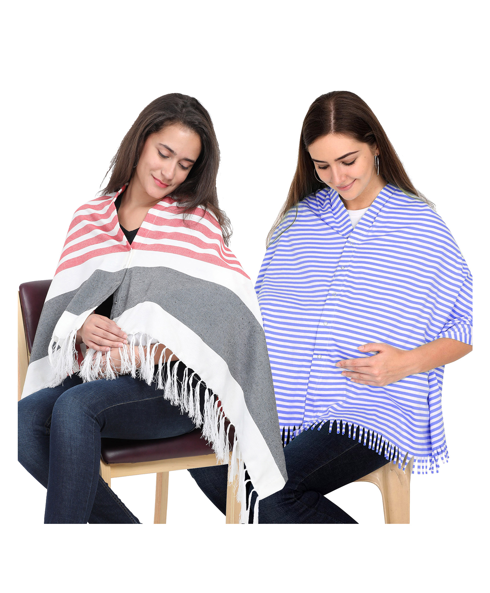 Lulamom Multi-Purpose Breast Feeding Nursing Striped Shawl - Pack of 2 (Red & Sky blue)-image-10
