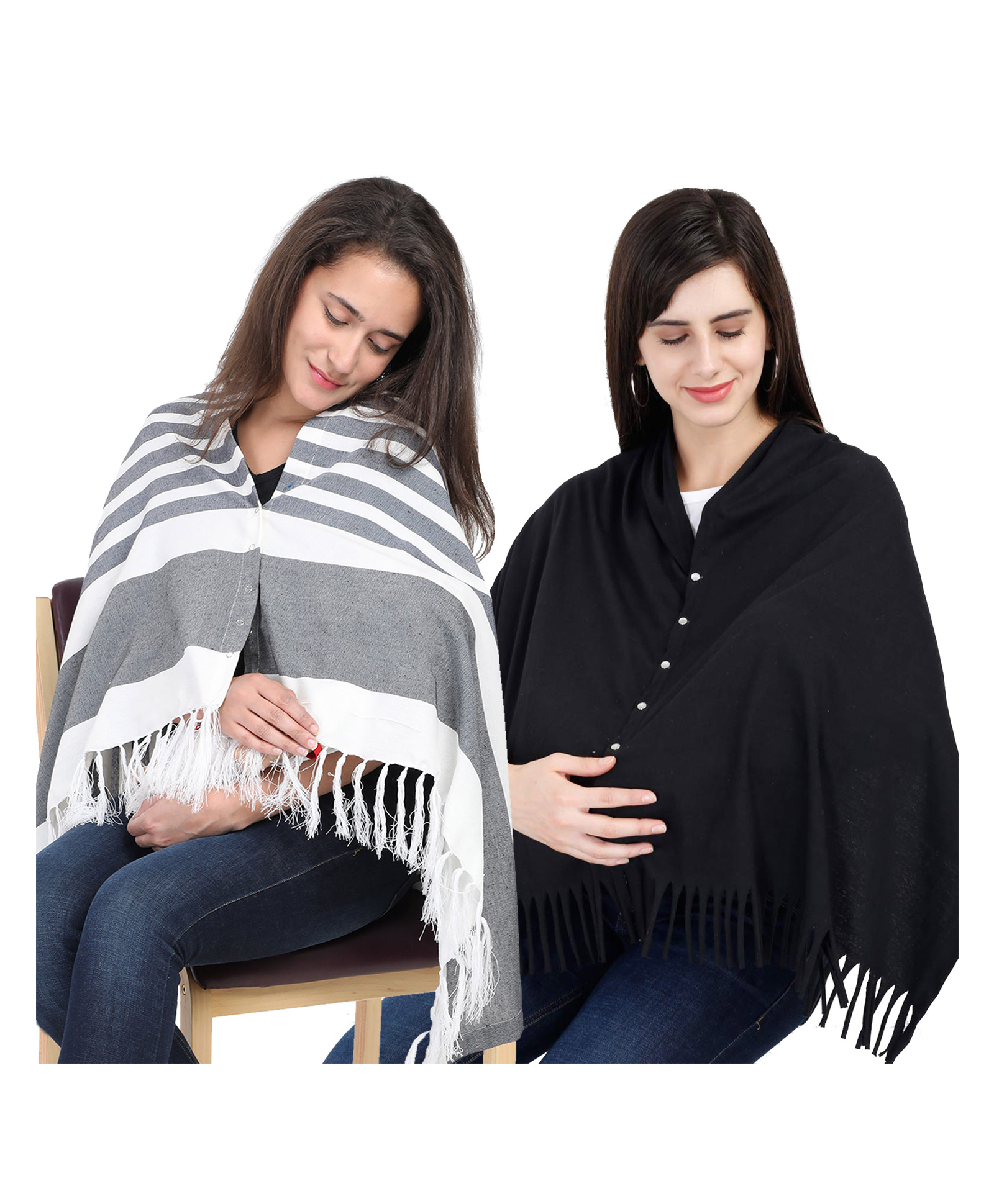 Lulamom Multi-Purpose Breast Feeding Nursing Shawl - Pack of 2 (Navy stripes & Black solid)-image-30