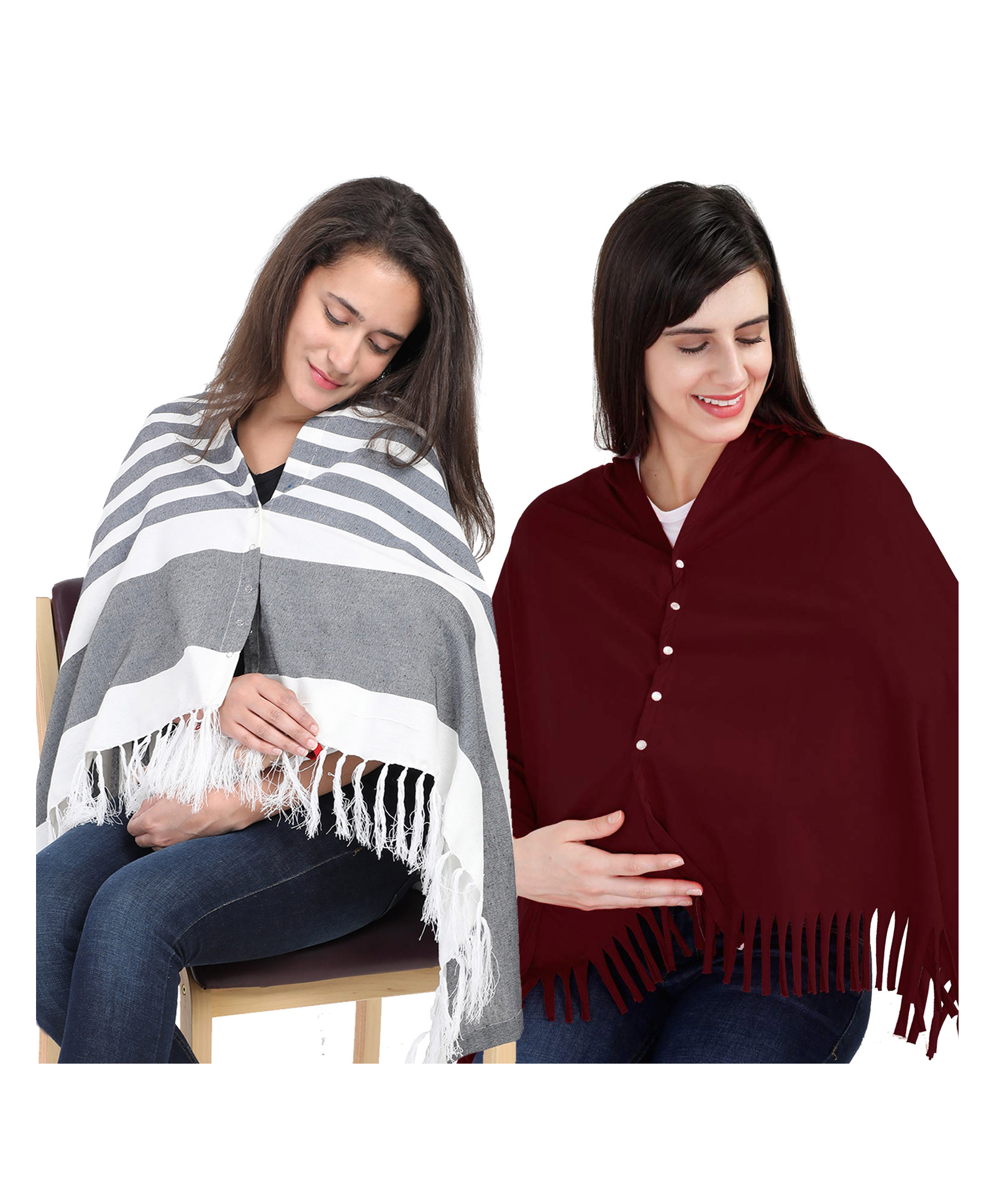 Lulamom Multi-Purpose Breast Feeding Nursing Shawl - Pack of 2 (Navy stripes & Maroon solid)-picture-18