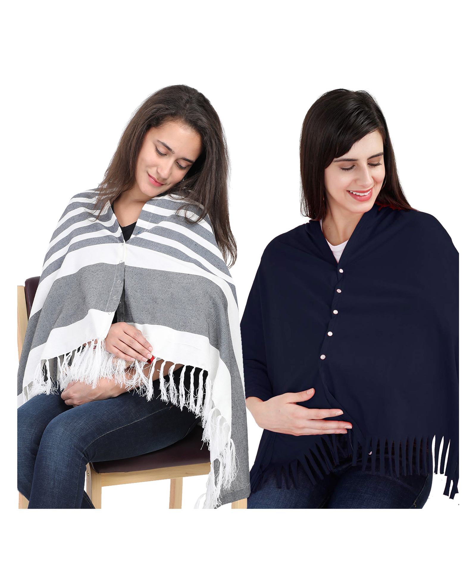 Lulamom Multi-Purpose Breast Feeding Nursing Shawl - Pack of 2 (Navy stripes & Navy solid)-image-7