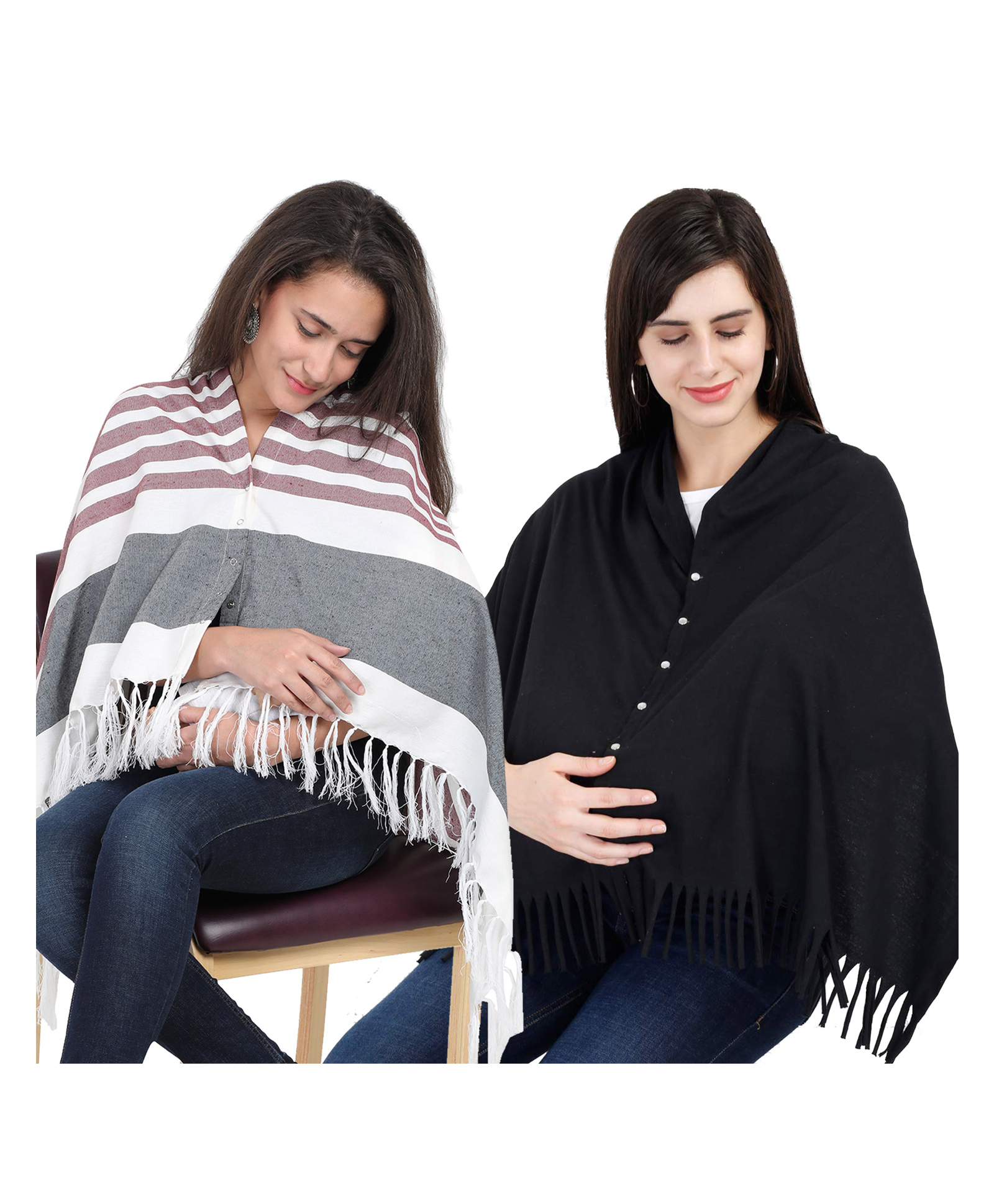 Lulamom Multi-Purpose Breast Feeding Nursing Shawl - Pack of 2 (Maroon stripes & Black solid)-image-7