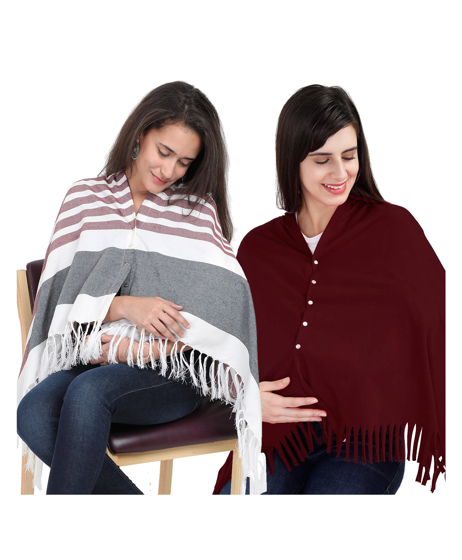 Lulamom Multi-Purpose Breast Feeding Nursing Shawl - Pack of 2 (Maroon stripes & Maroon solid)-image-5