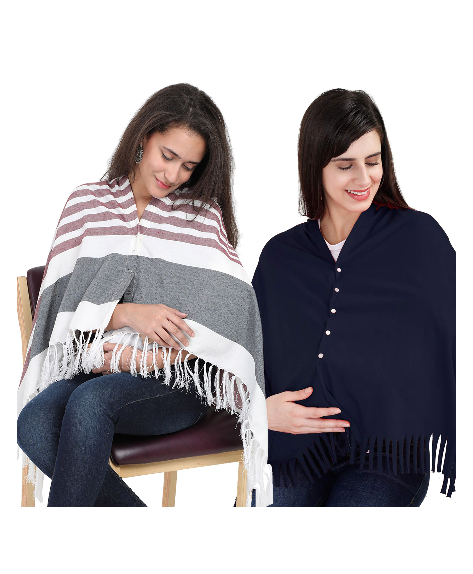 Lulamom Multi-Purpose Breast Feeding Nursing Shawl - Pack of 2 (Maroon stripes & Navy solid)-picture-15