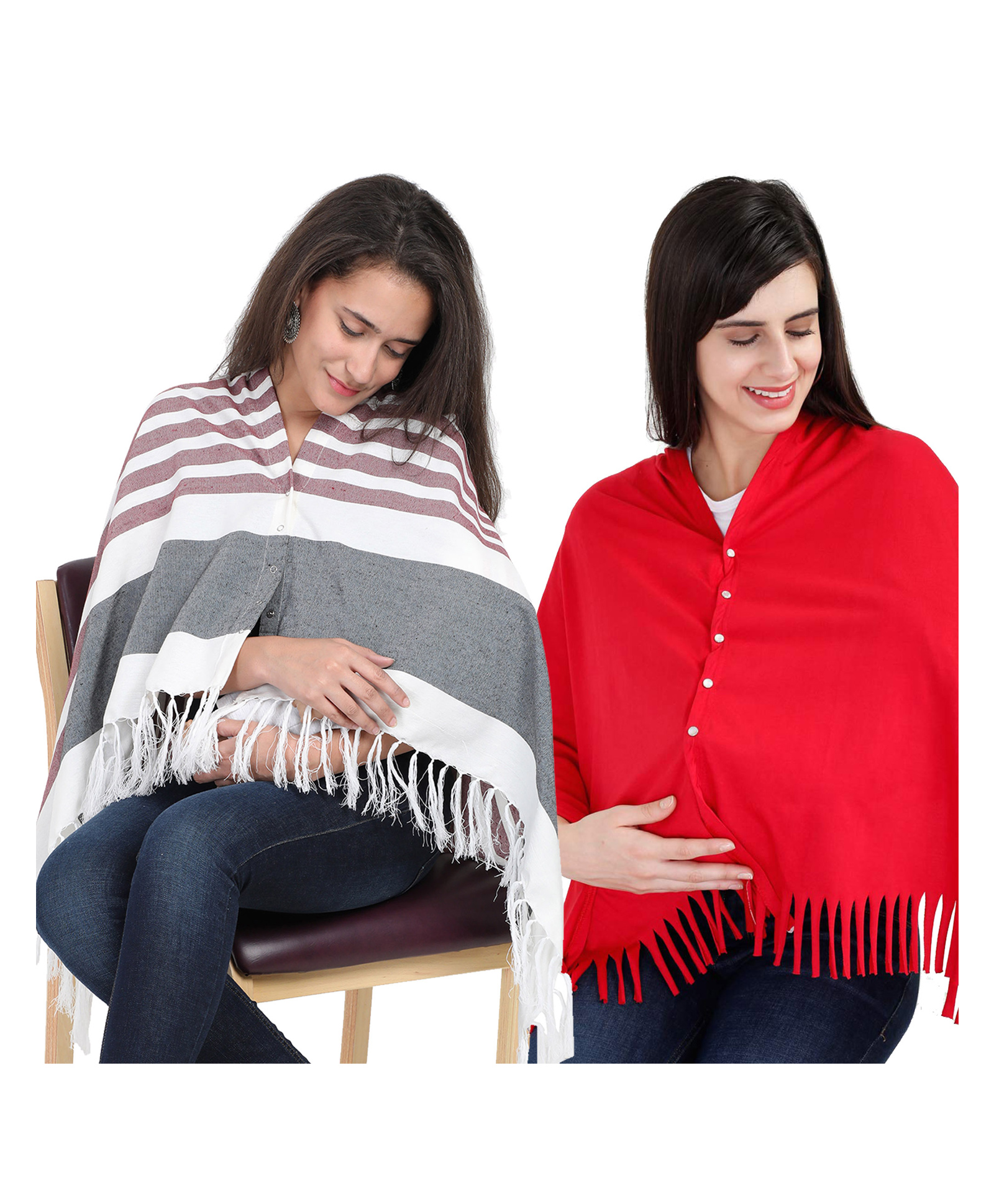Lulamom Multi-Purpose Breast Feeding Nursing Shawl - Pack of 2 (Maroon stripes & Red solid)-picture-14