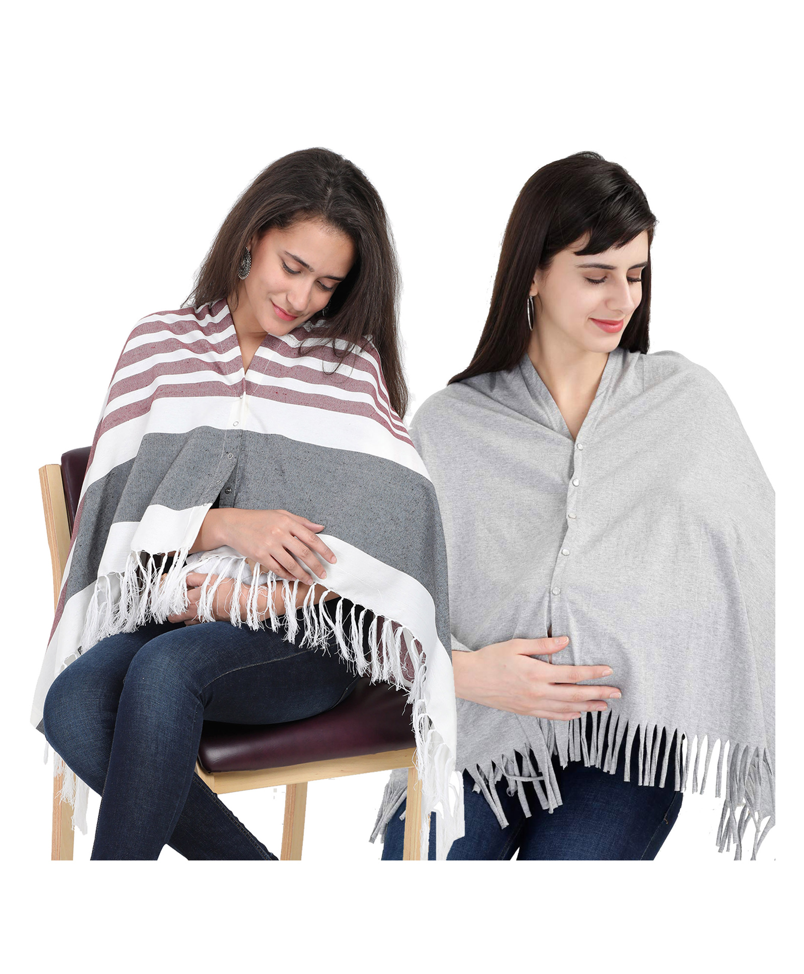 Lulamom Multi-Purpose Breast Feeding Nursing Shawl - Pack of 2 (Maroon stripes & Grey melange solid)-picture-13