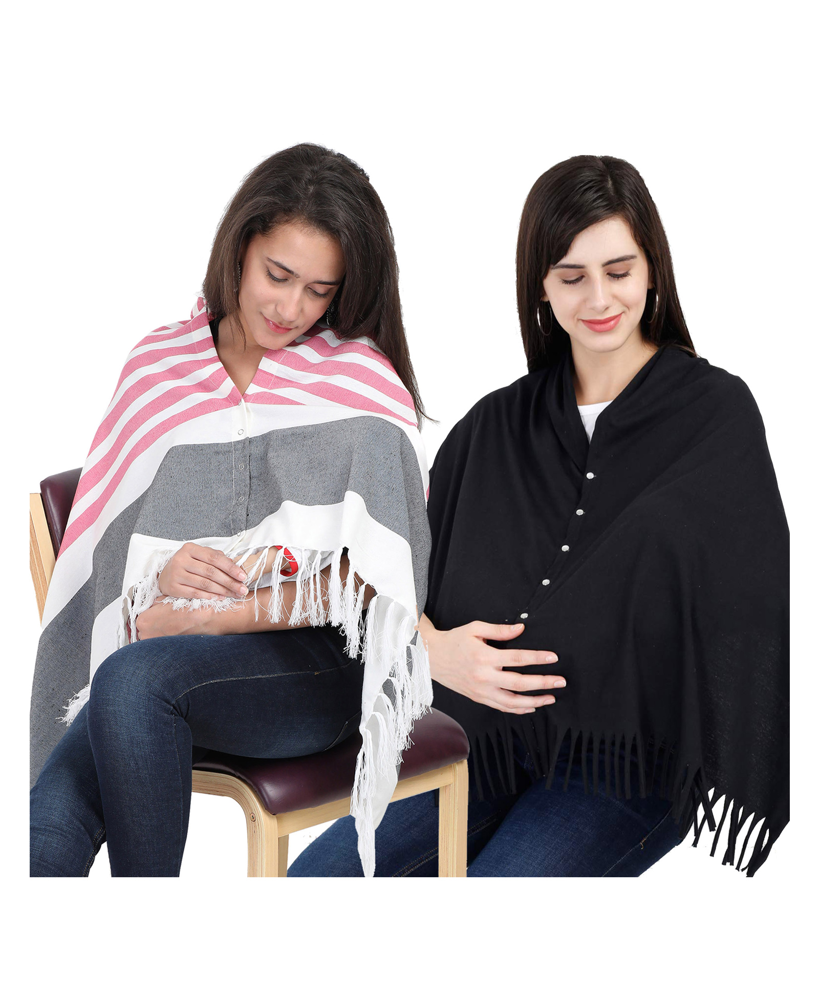 Lulamom Multi-Purpose Breast Feeding Nursing Shawl - Pack of 2 (Pink stripes & Black solid)-picture-37