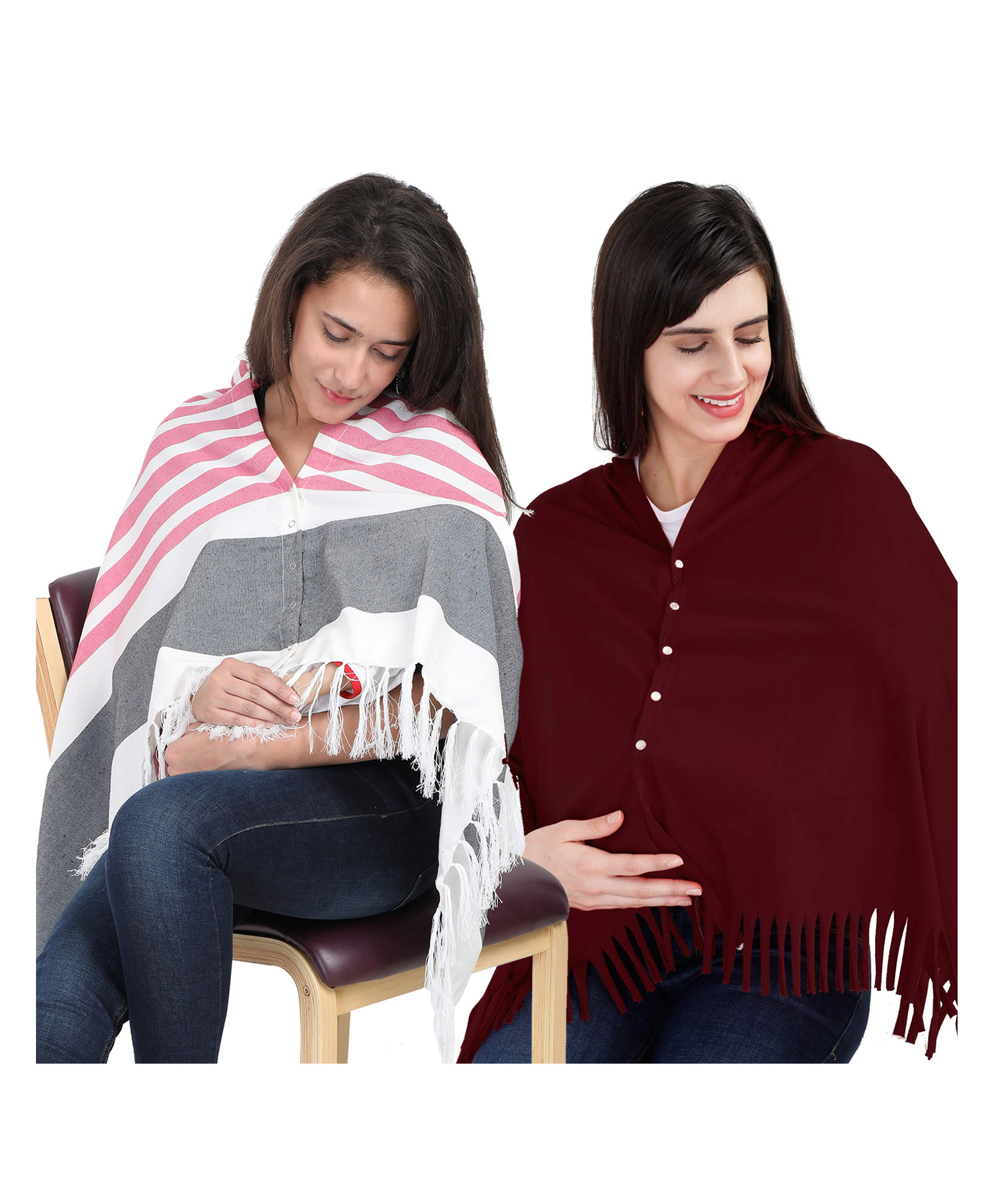 Lulamom Multi-Purpose Breast Feeding Nursing Shawl - Pack of 2 (Pink stripes & Maroon solid)-picture-12