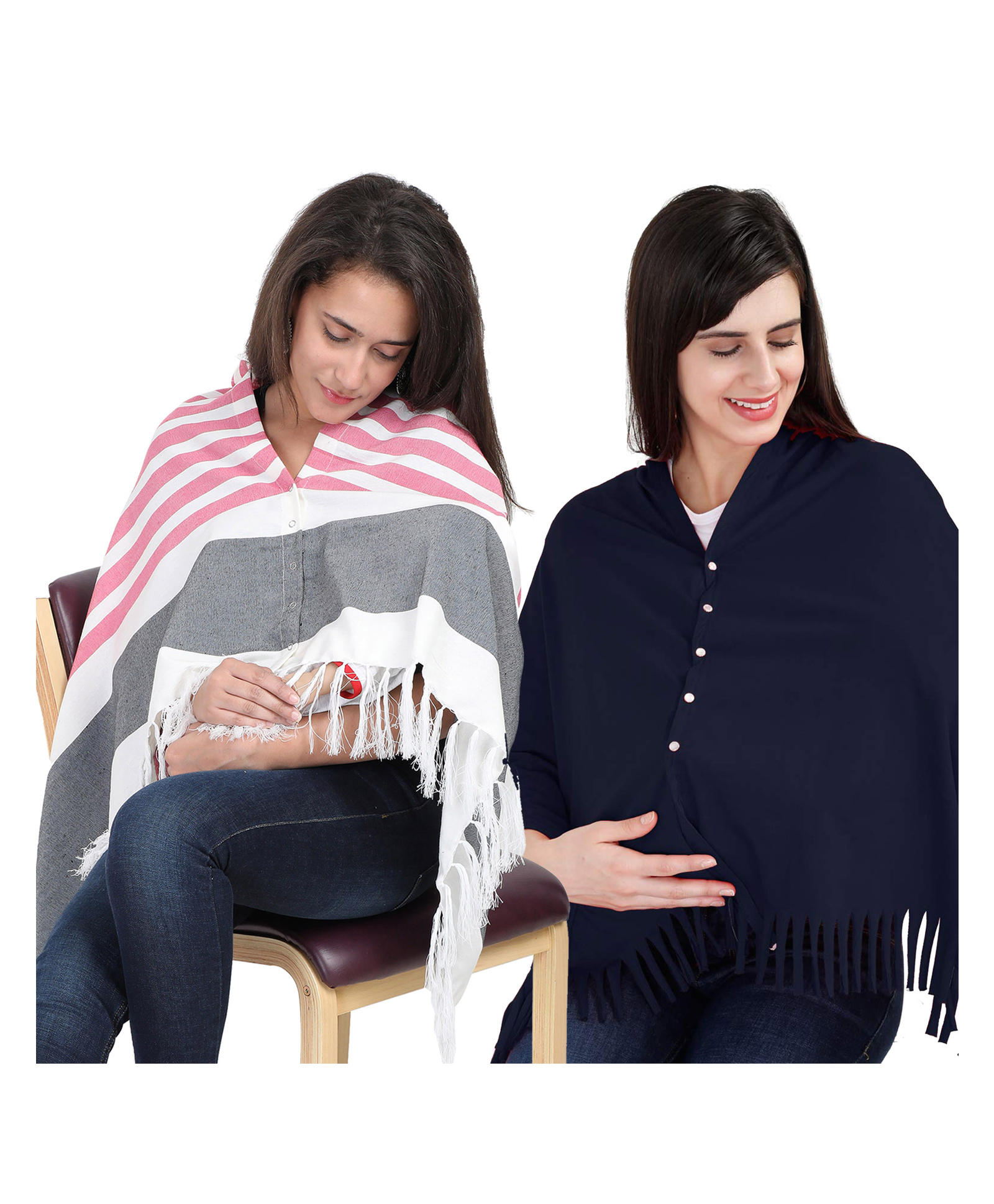 Lulamom Multi-Purpose Breast Feeding Nursing Shawl - Pack of 2 (Pink stripes & Navy solid)-picture-36