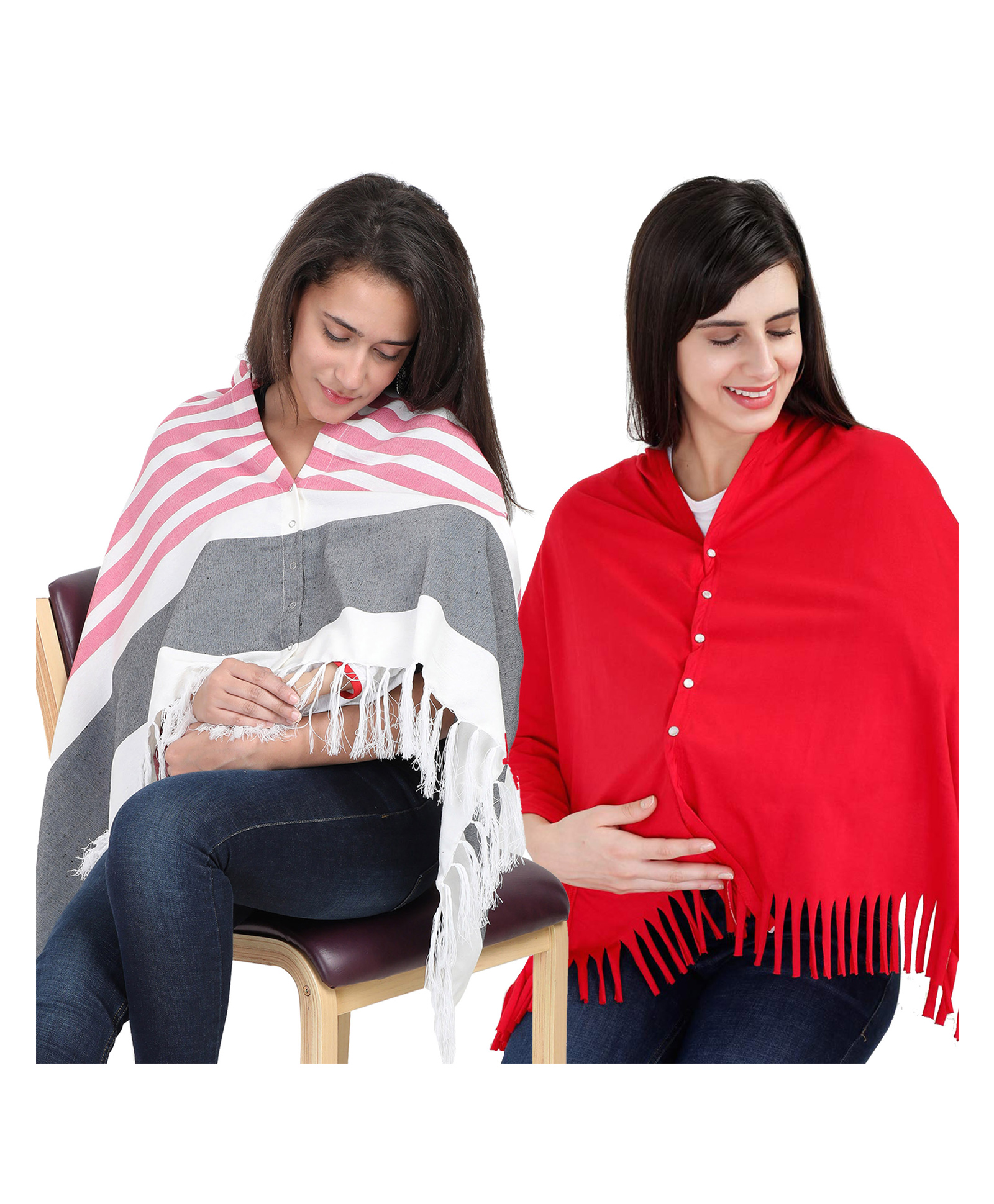 Lulamom Multi-Purpose Breast Feeding Nursing Shawl - Pack of 2 (Pink stripes & Red solid)-picture-35