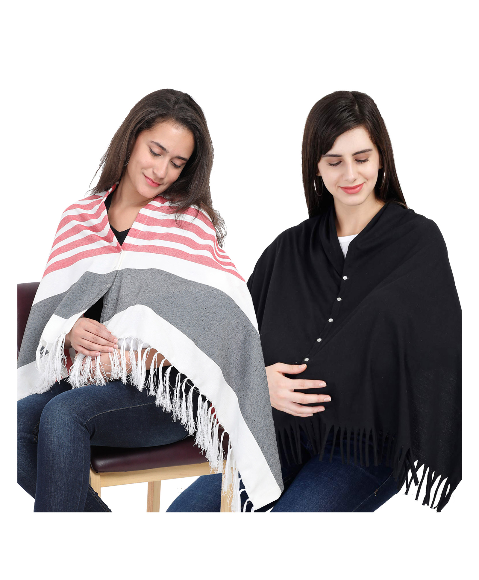 Lulamom Multi-Purpose Breast Feeding Nursing Shawl - Pack of 2 (Red stripes & Black solid)-picture-32