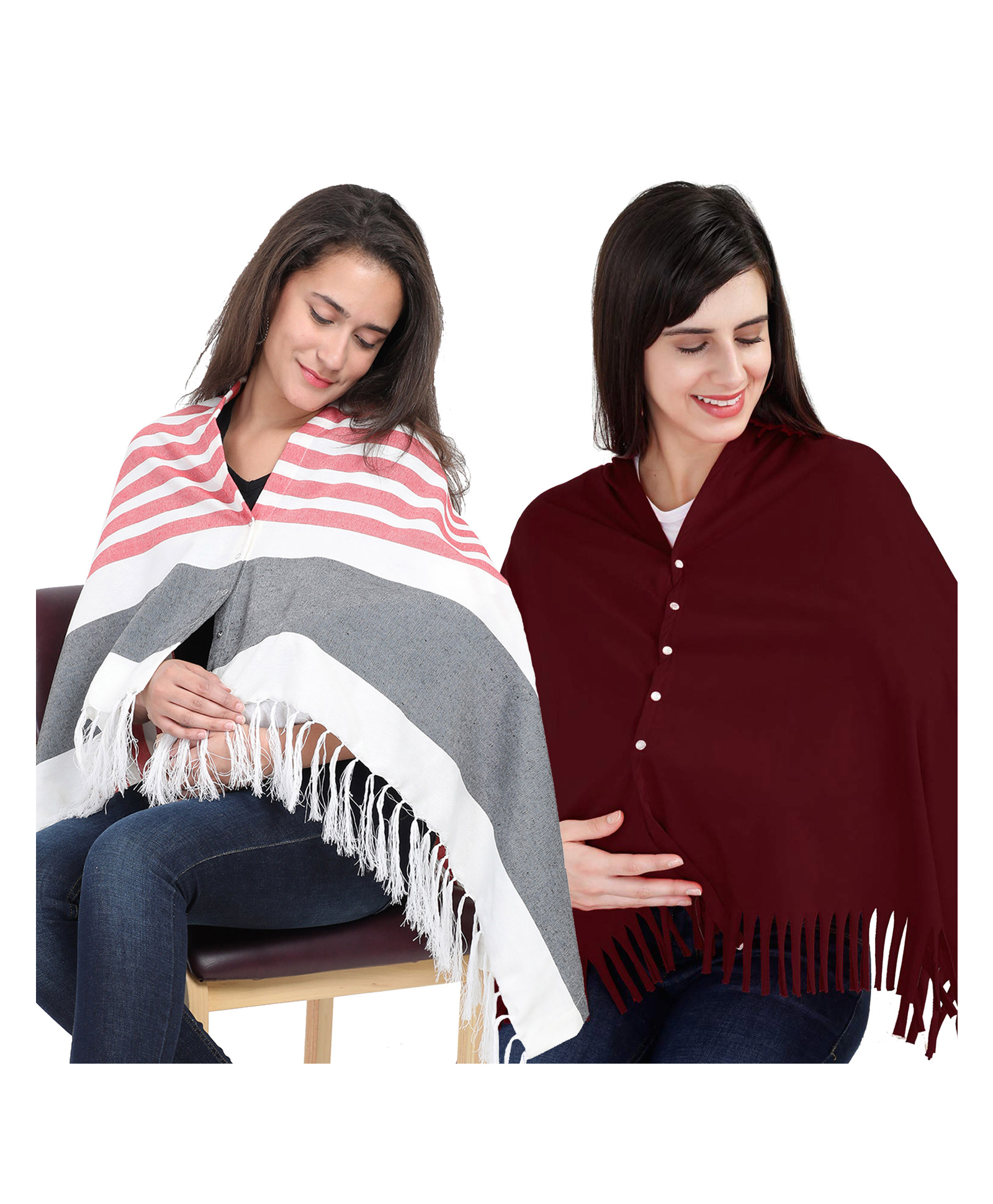 Lulamom Multi-Purpose Breast Feeding Nursing Shawl - Pack of 2 (Red stripes & Maroon solid)-image-8
