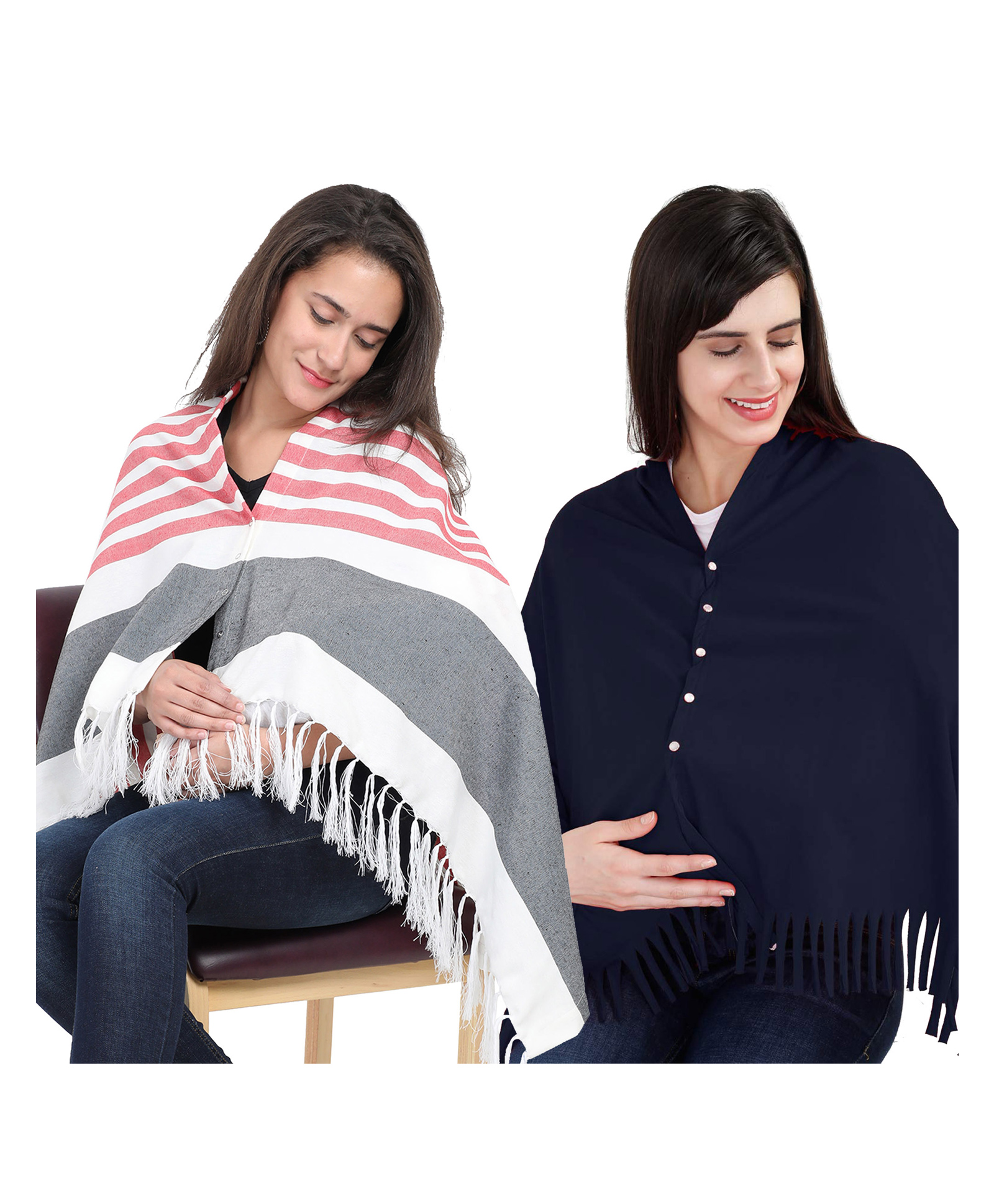 Lulamom Multi-Purpose Breast Feeding Nursing Shawl - Pack of 2 (Red stripes & Navy solid)-picture-31