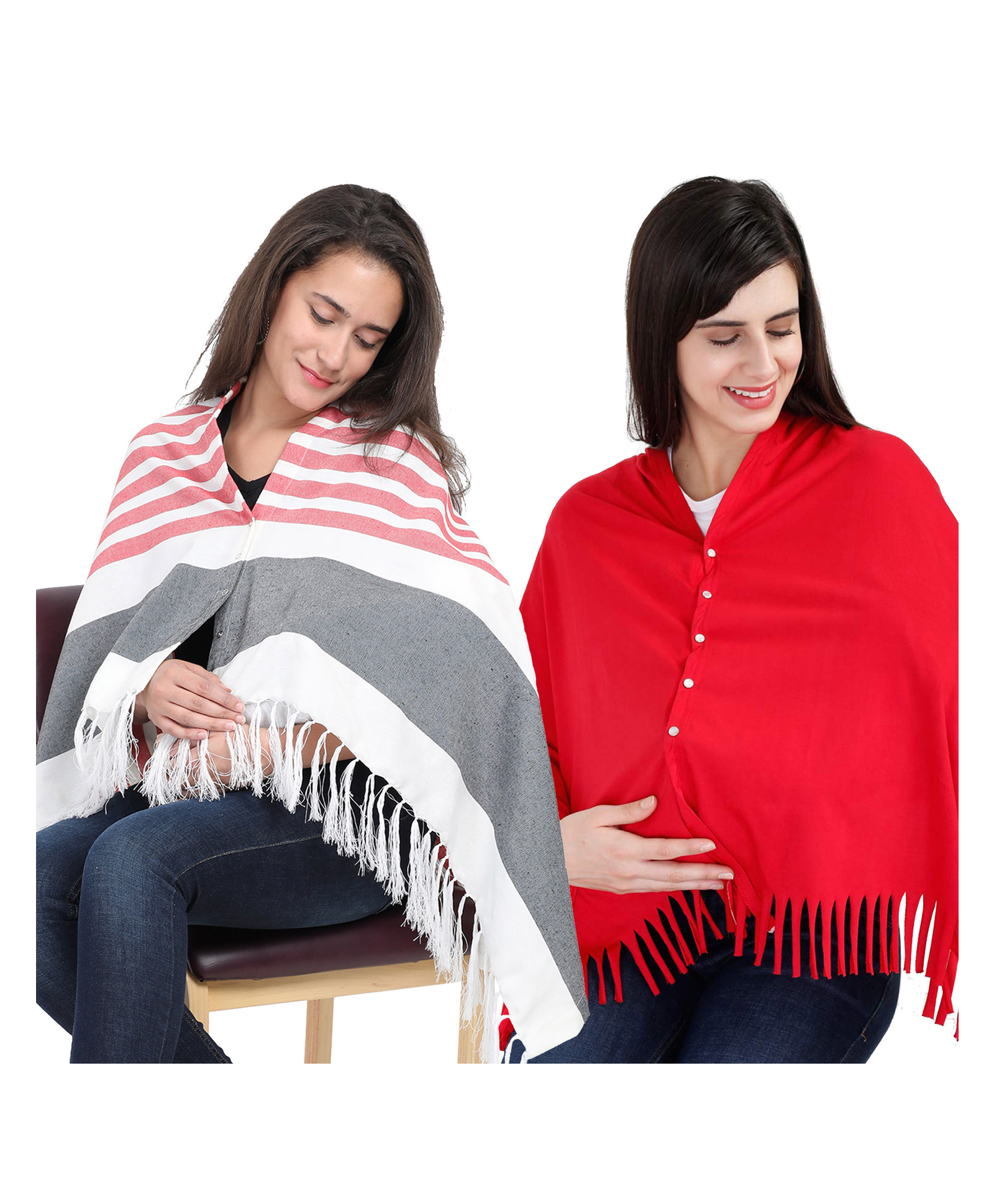 Lulamom Multi-Purpose Breast Feeding Nursing Shawl - Pack of 2 (Red stripes & Red solid)-image-10